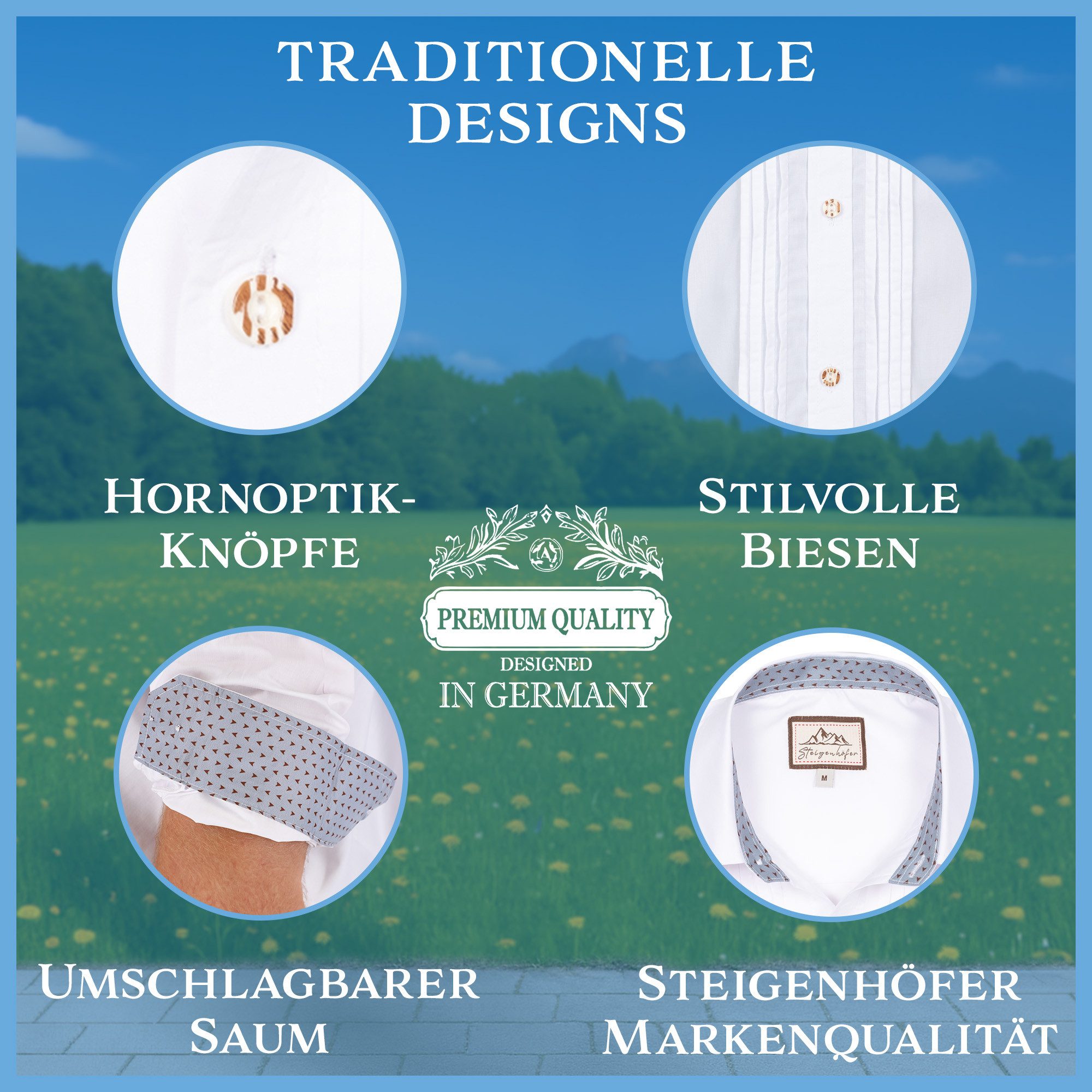 Steigenhöfer Manufaktur Trachtenhemd Langarm - Victor - Herren Hemd mit Kentkragen & Hornoptik-Knöpfe Traditionell bayrisches Hemd mit angenehmen Tragekomfort - – Bild 4 von 5
