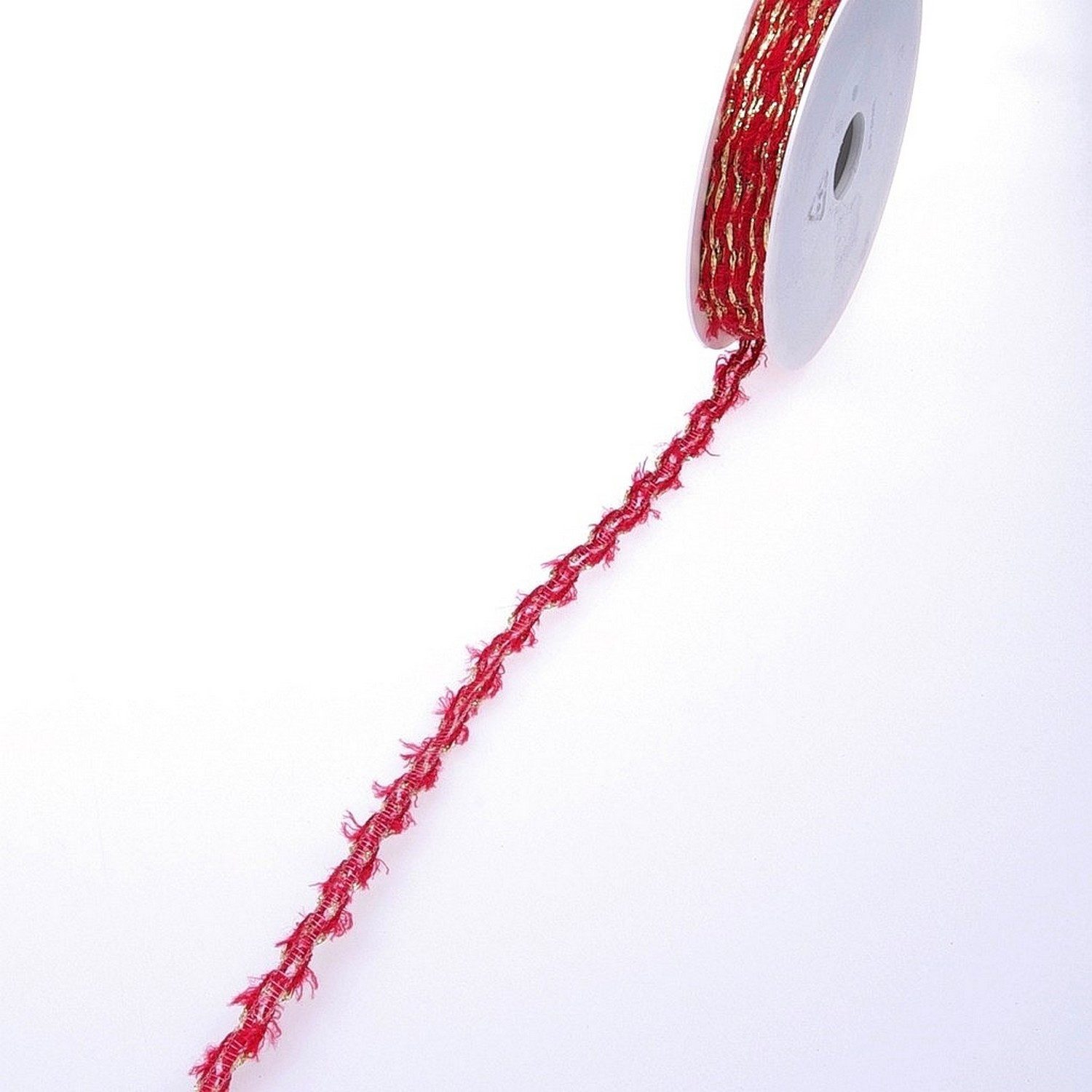 Deko AS Kordel Fransenschnur mit Lurex rot, gold - 10 mm breit - Rolle 15 Meter - A1