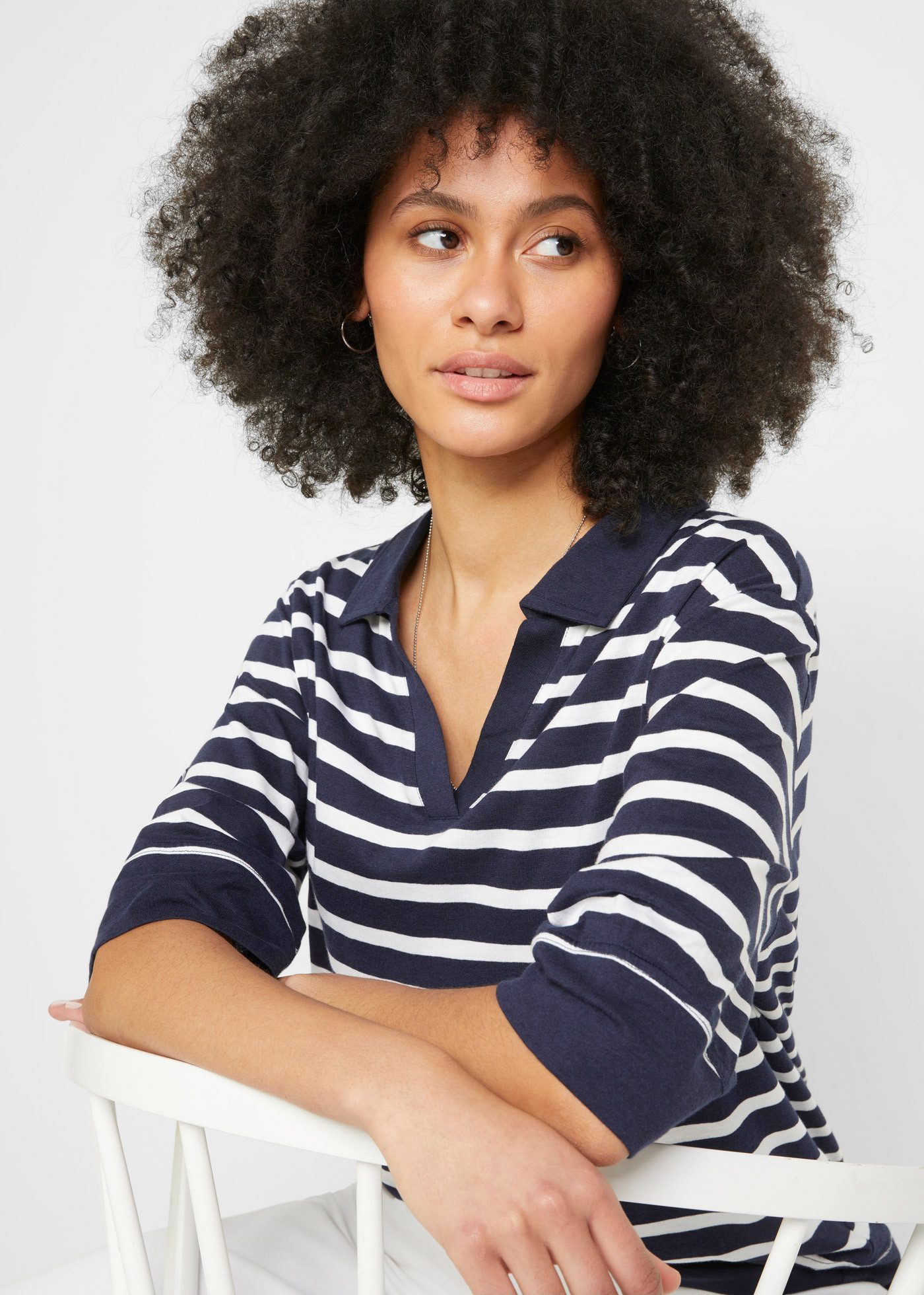bonprix Poloshirt (2-tlg) Oversize Passform, mit Halbarm, gestreiftes Design