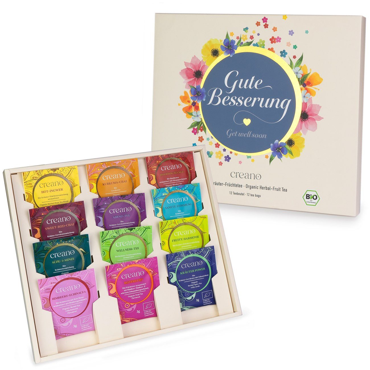 Creano Tee Bio Kräutertee Geschenkset - Gute Besserung - 12x Bio-Teebeutel 24g*, 1 x 12 St.