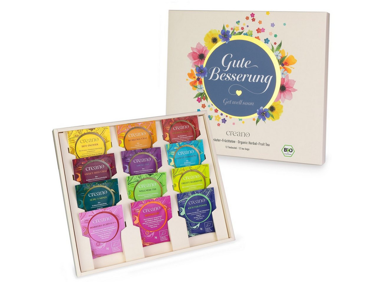 Creano Tee Bio Kräutertee Geschenkset - Gute Besserung - 12x Bio-Teebeutel 24g*, 1 x 12 St.