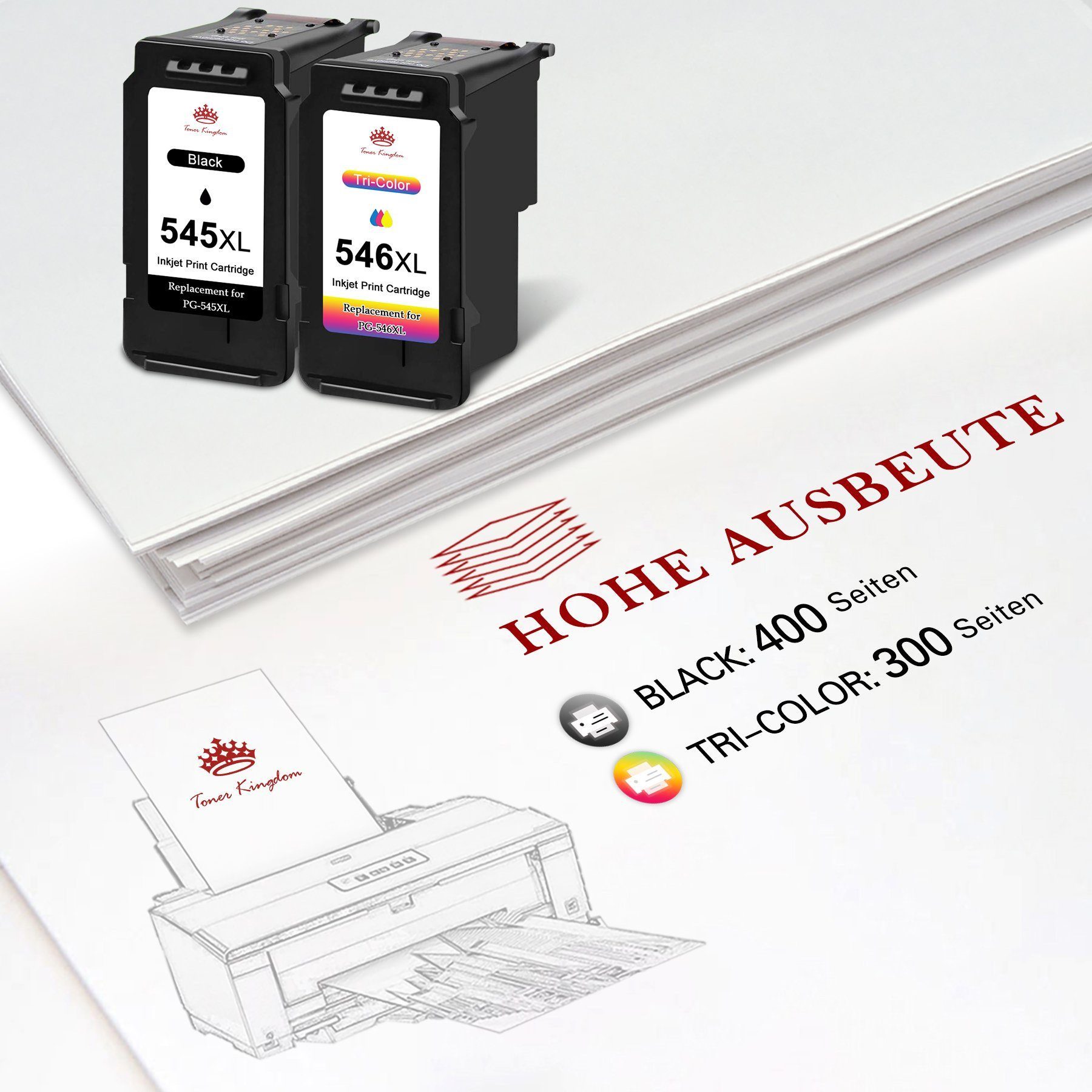 Toner Kingdom für CANON PG-545XL CL-546XL 545 546 canon druckerpatrone Tintenpatrone (PIXMA MG2450 MG2550 MG2550S MG2950 MG3050, TS205 TS305 iP2850 MX495 TS3150)