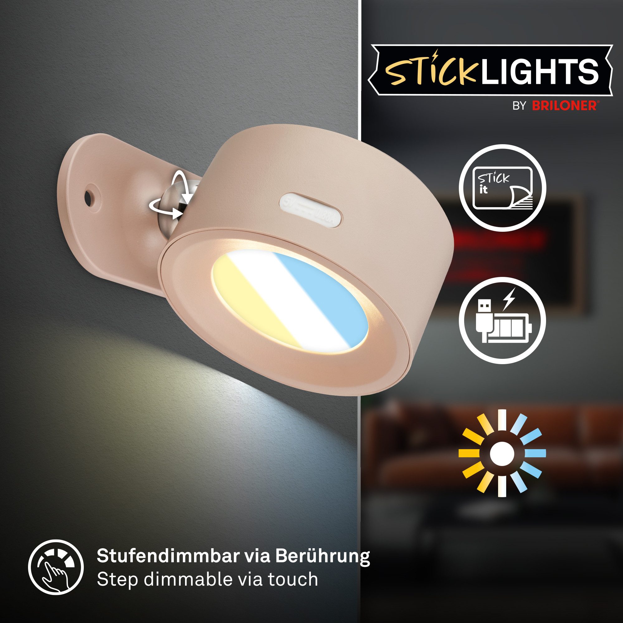 Briloner Leuchten LED Wandleuchte Wandlampe kabellos Akku Bettlicht Bildbeleuchtung CCT Magnetisch, LED fest integriert, Wandlicht Innen 9 x 7,5 x 4 cm ohne Stromanschluss