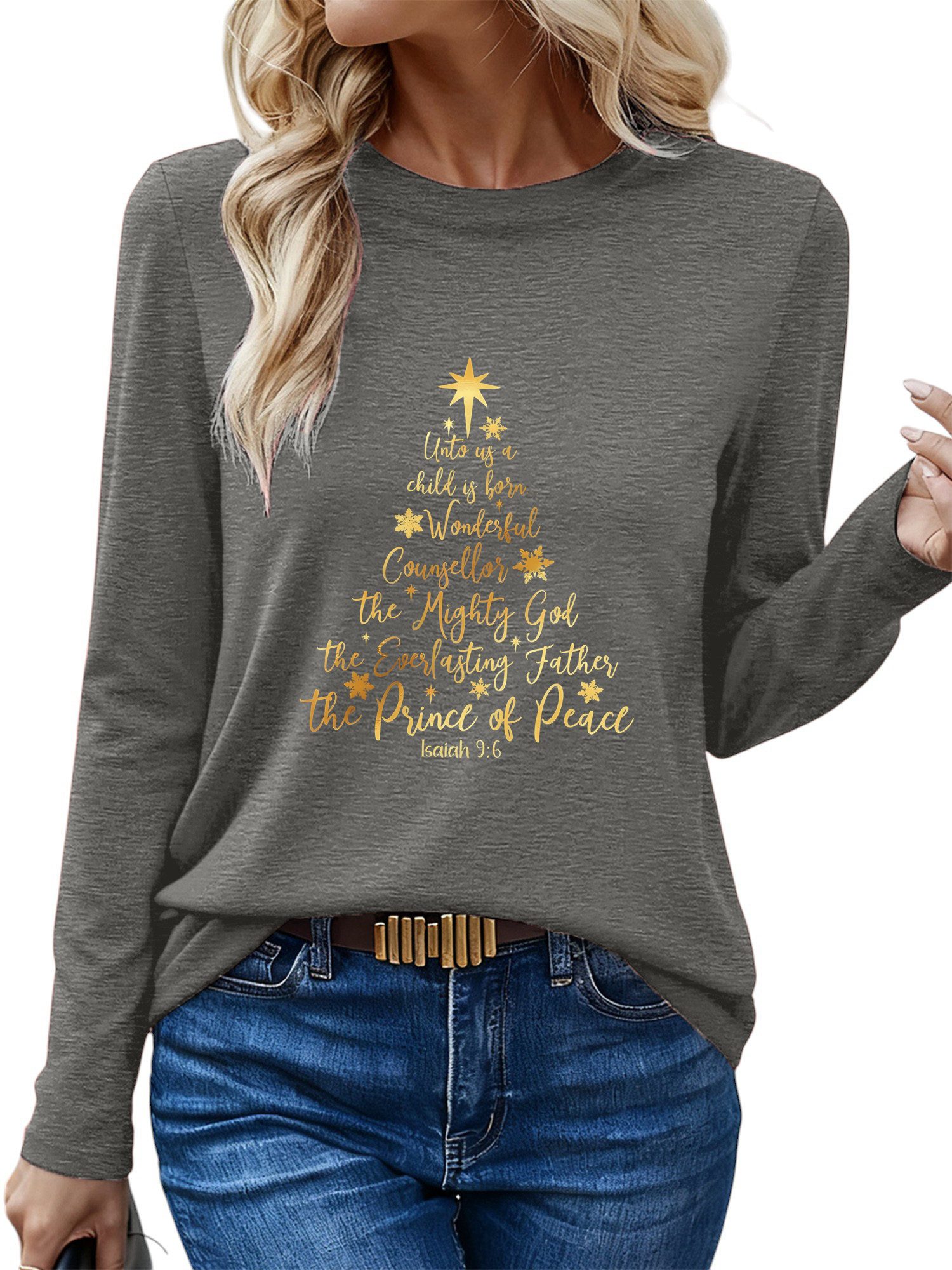PYLIKE Langarmshirt Damen Winter Longsleeve Shirt Lockere Tops mit Goldener günstig online kaufen