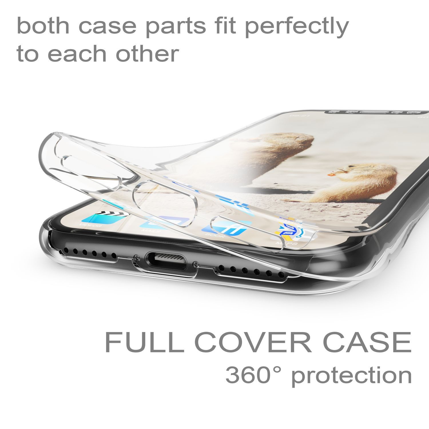 Nalia Smartphone-Hülle Apple iPhone X Apple iPhone XS 14,7 cm (5,8 Zoll), Transparente 360 Grad Silikon Hülle / Rundumschutz / Full Cover Etui