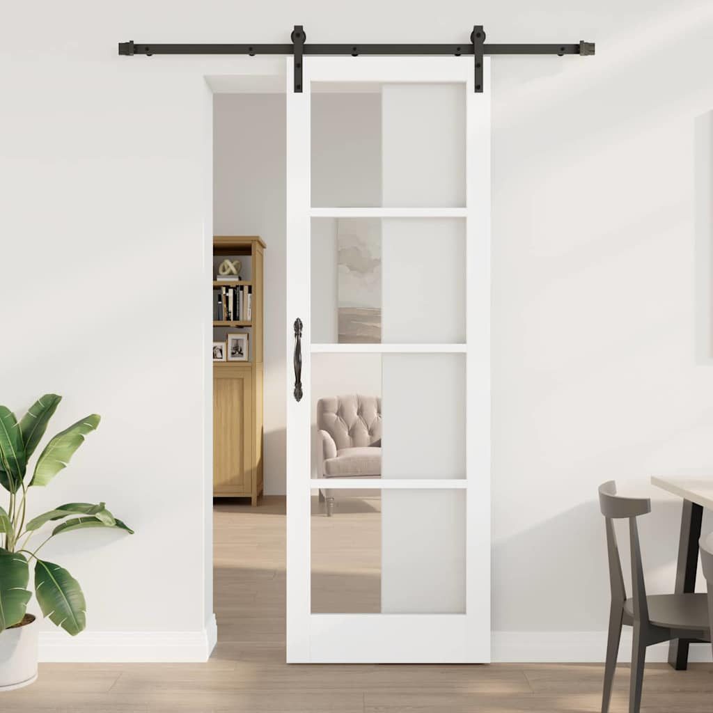 vidaXL Zimmertür Schiebetür mit Hardware Set ORKDALWeiß Massivholz Glas