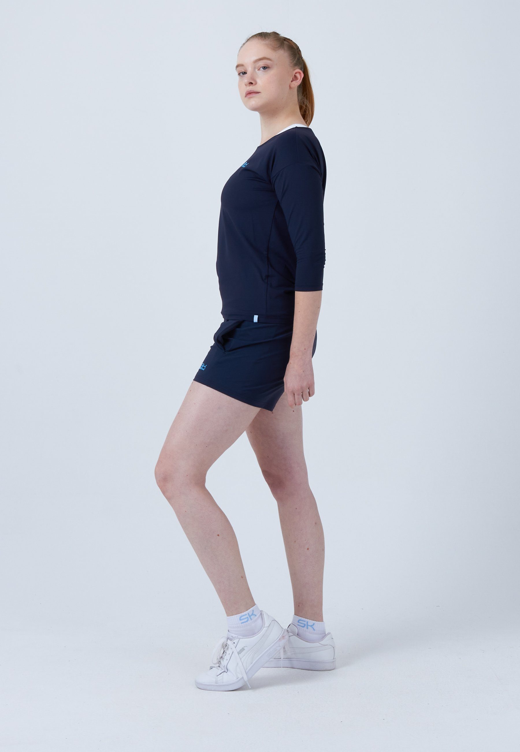 blau Mädchen Fit Tennis SPORTKIND navy Funktionsshirt & Loose 3/4 Shirt Damen