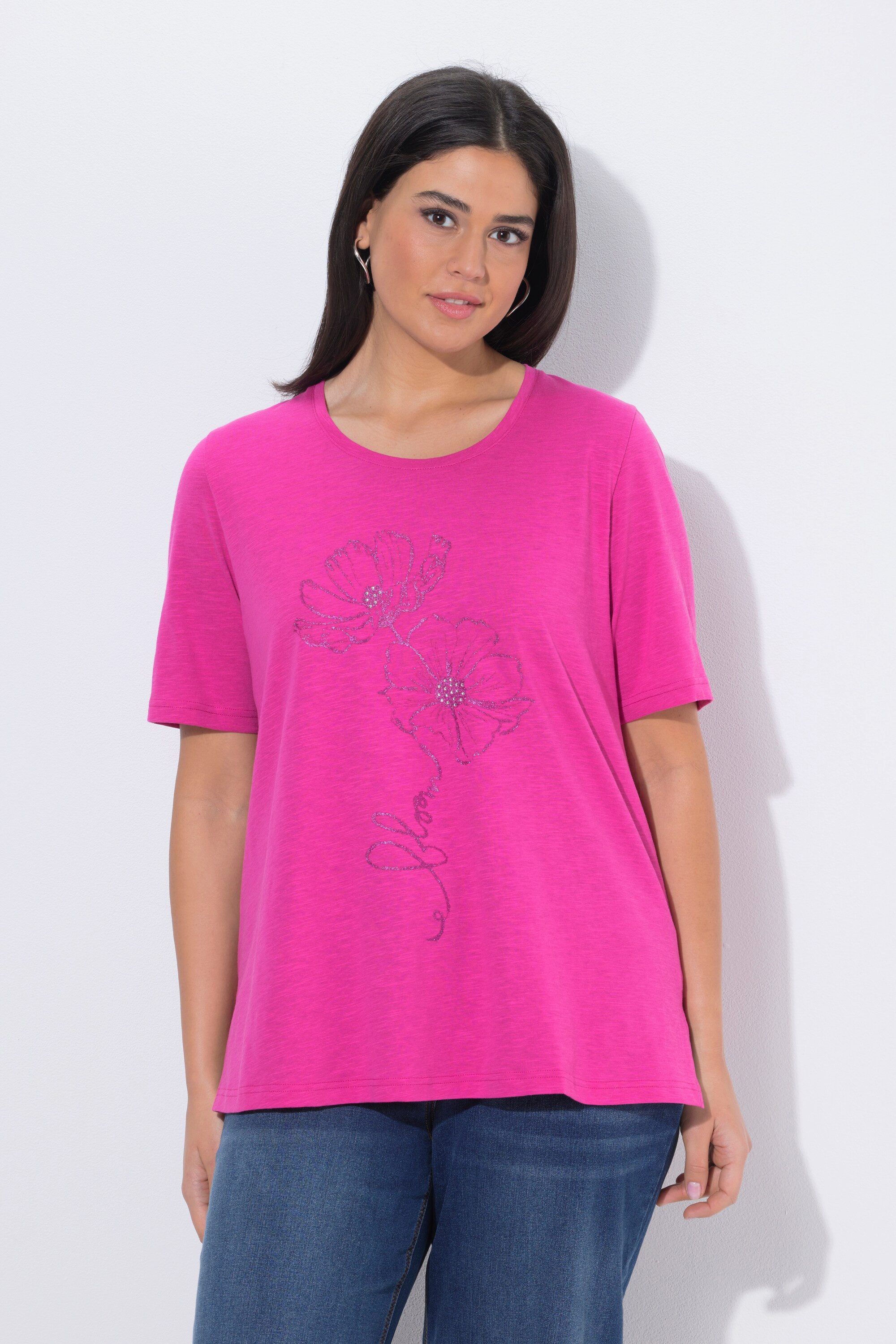 Ulla Popken T-Shirt T-Shirt Blüte Classic Rundhals Halbarm günstig online kaufen