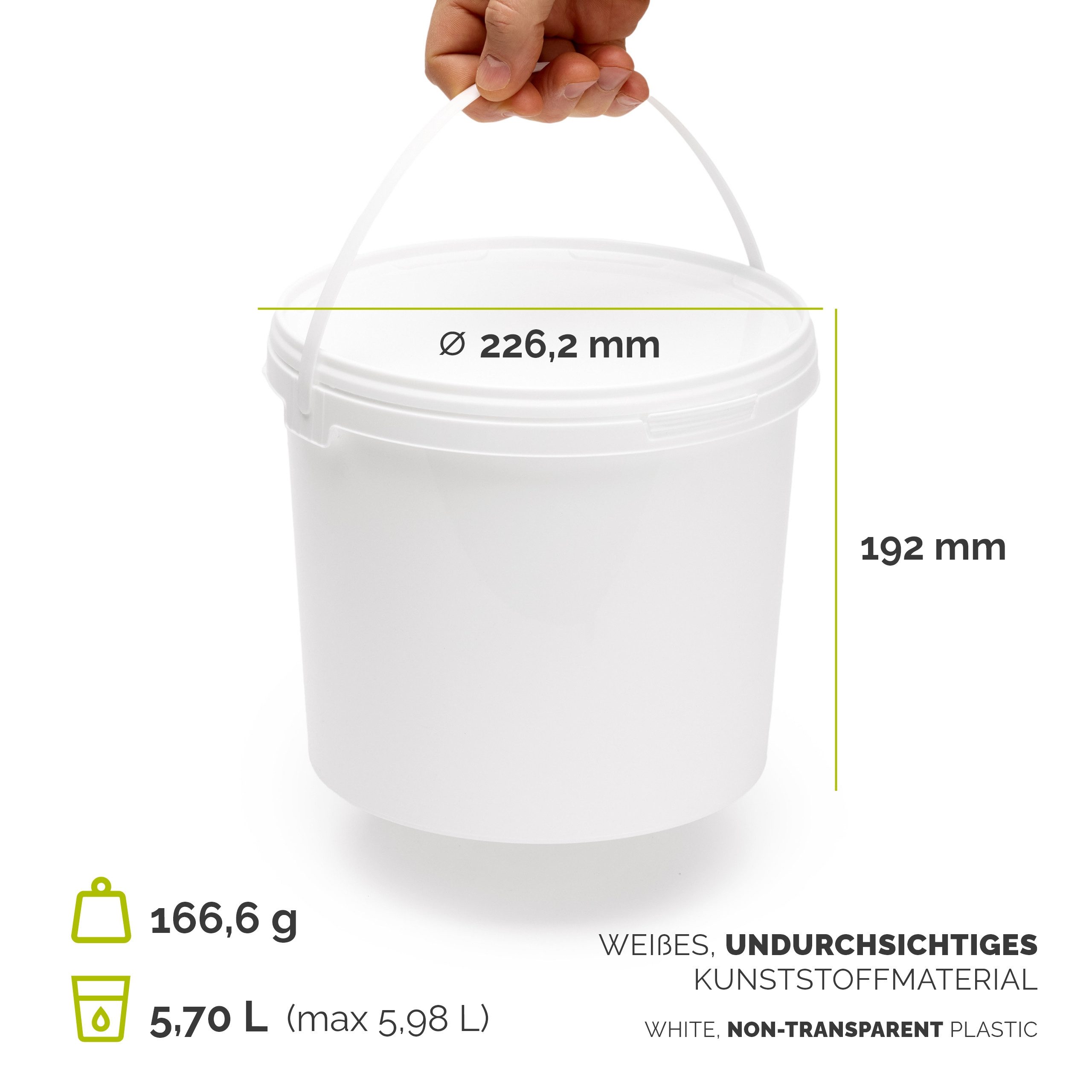Garronda Putzeimer Eimer mit Deckel 5 L für Lebensmittel und Chemikalien GD-0114, (1-tlg), Weiß