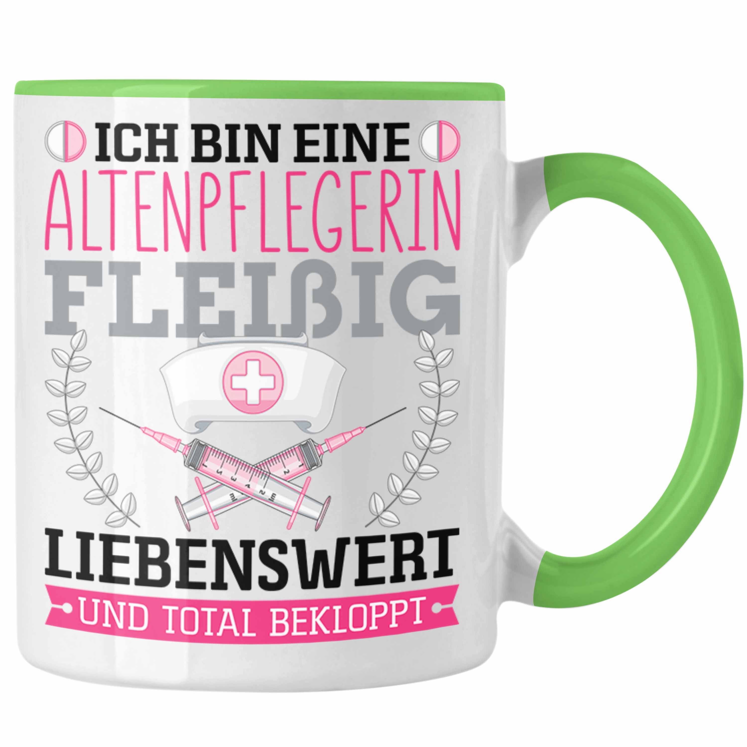 Trendation Tasse Altenpflegerin Fleißig Bekloppt Tasse Geschenk Altenpfleger Frauen Ges Grün