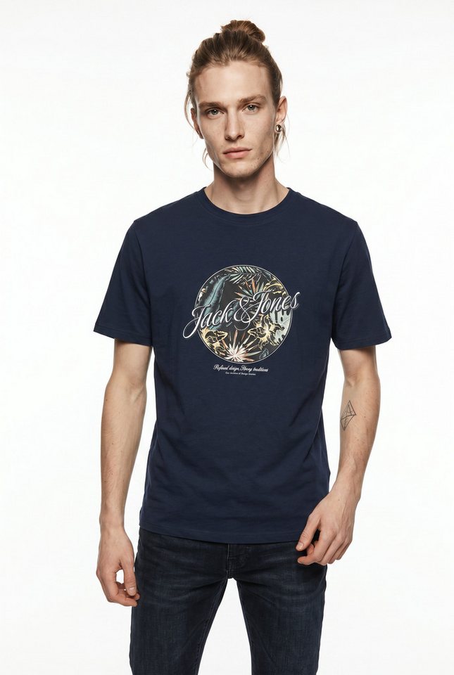 Jack & Jones Rundhalsshirt JJHONOLULU SHAPE TEE SS CREW NECK Baumwolle, regular fit