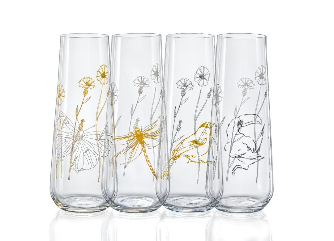 Sektglas Meadow Prosecco Gläser 4 verschiedene Dekorationen gold Platin