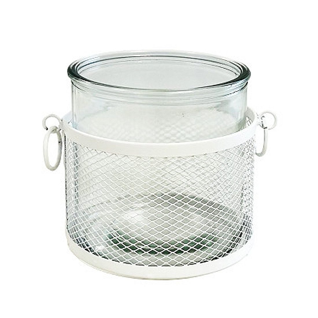 Macosa Home Windlicht Windlicht Glas Metall Weiß 12 cm modern Kerzenhalter (Teelicht-Halter Kerzenständer, Glaswindlicht Tisch-Dekoration), Teelichthalter Deko Metallwindlicht