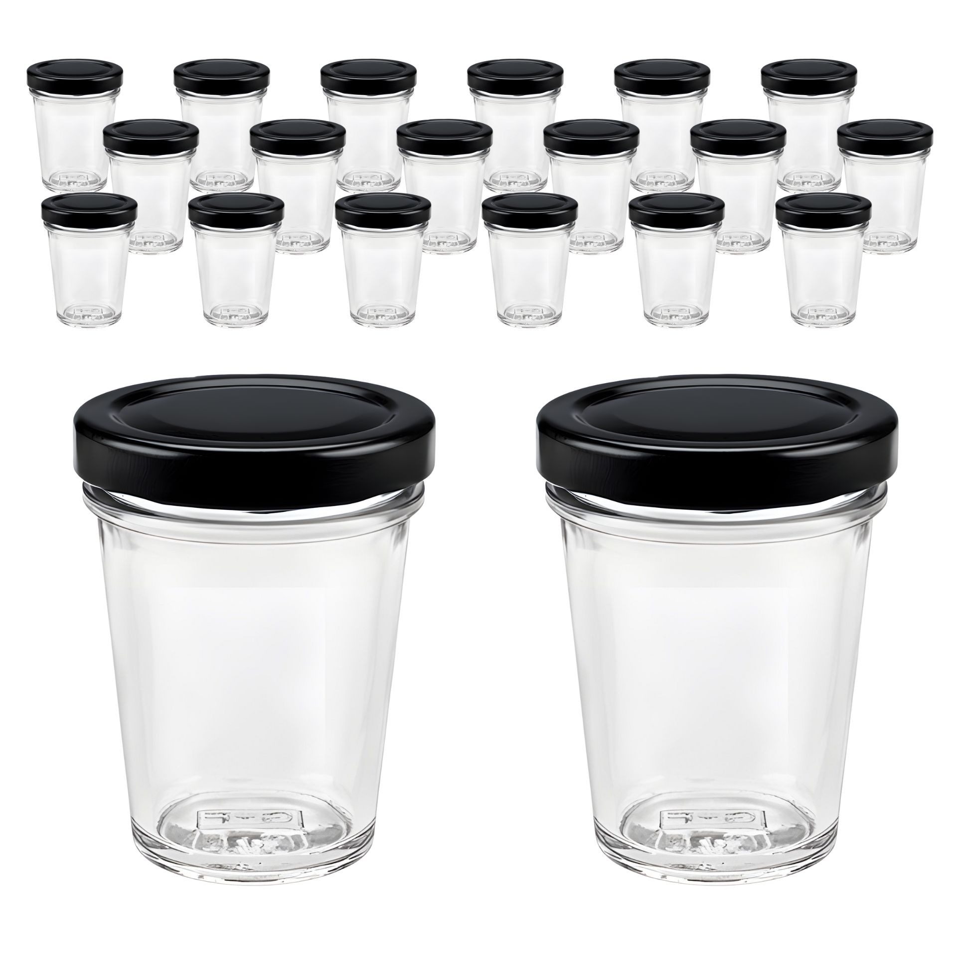 mikken Einmachglas kleine Bechergläser 65 ml mini Gläschen mit Etiketten, (Spar-Set, 20er Set), Sturzform