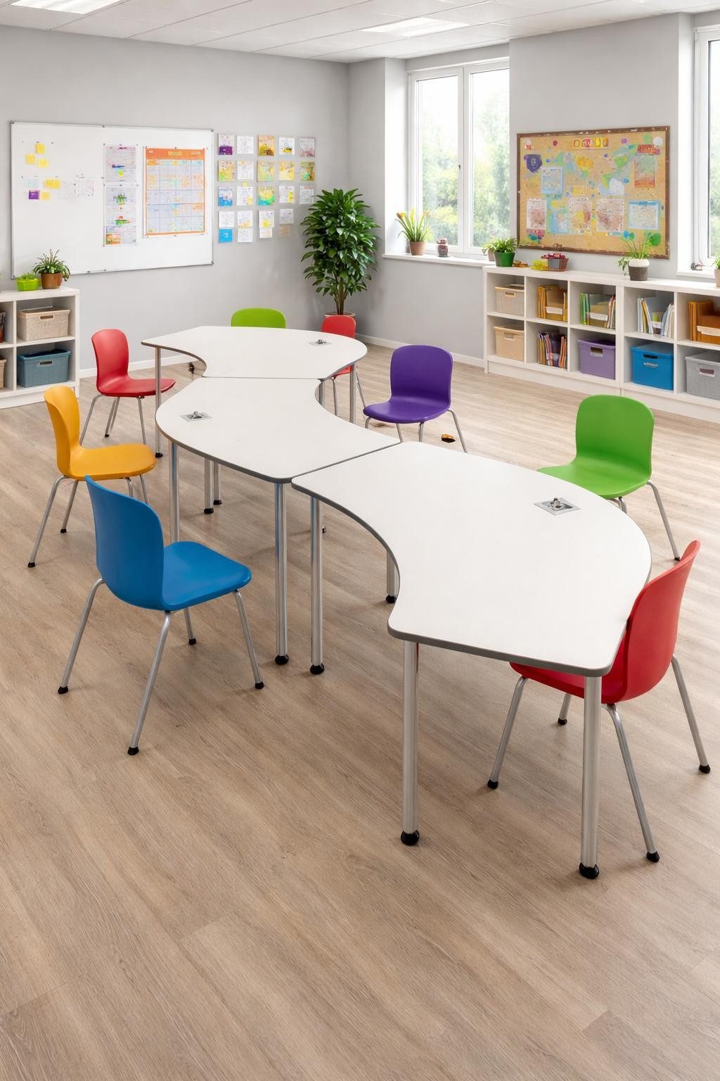 Xlmoebel Schreibtisch Flexibles Tischset in Weiß mit geschwungenem Design und Rollen, Made in Europa