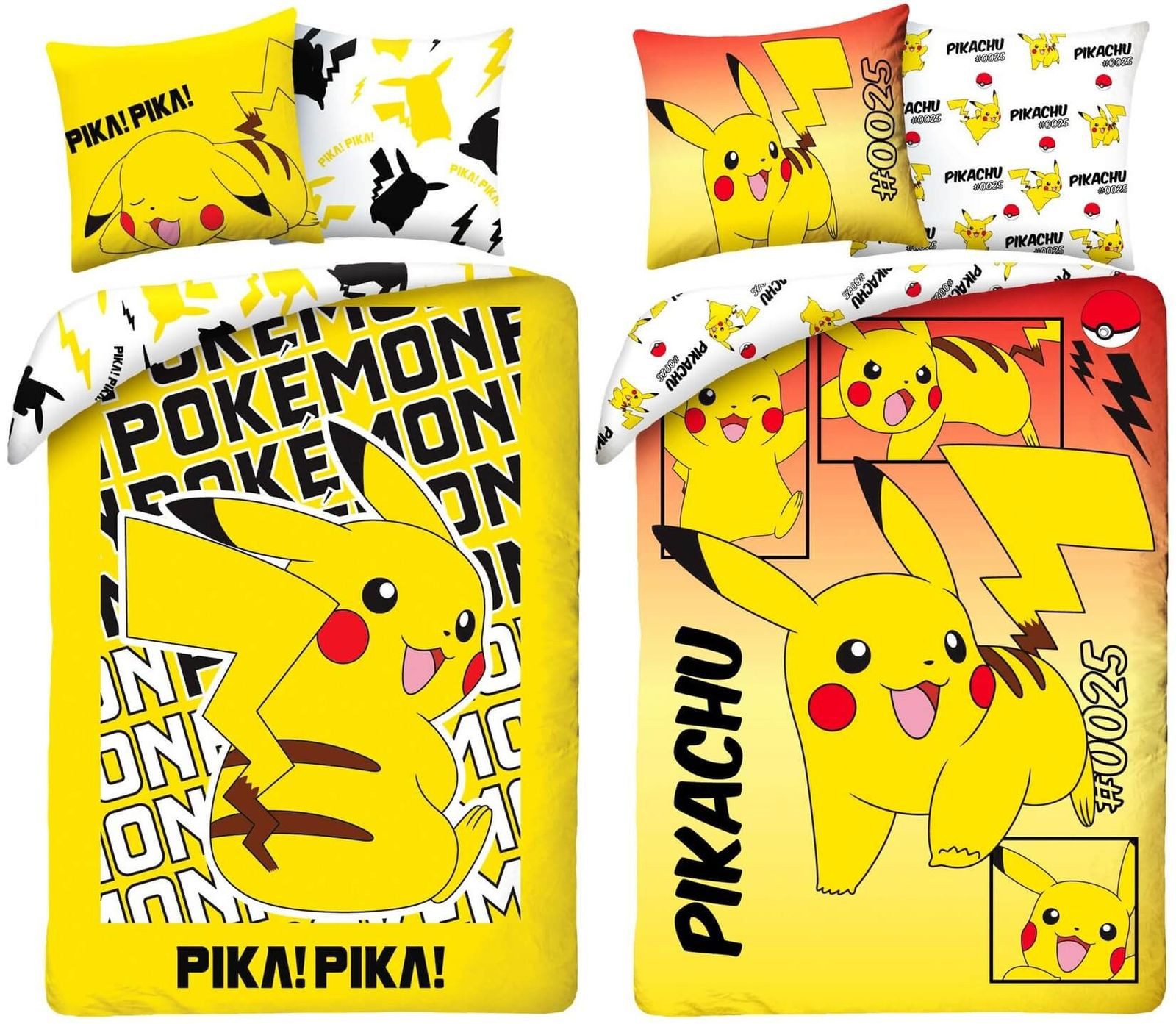 Halantex Bettwäsche Pokemon Pikachu - 2 x Wende-Bettwäsche-Set für Fans, 135x200 & 80x80, Baumwolle, 100% Baumwolle
