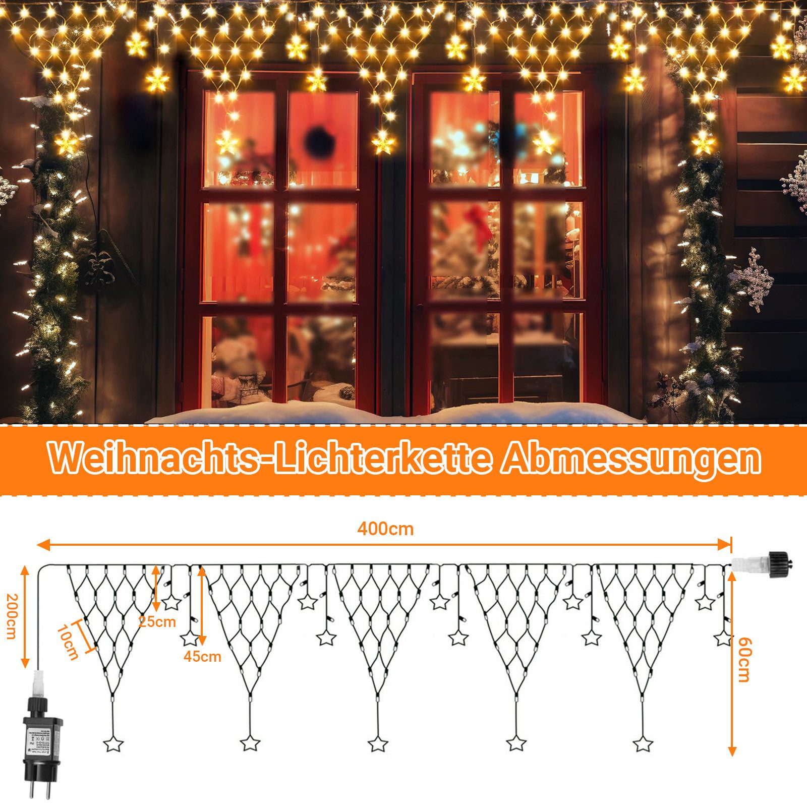 SERBASIC Lichterkette Weihnachten LED Lichterkettenvorhang, 8 Modi, 4/5M, L günstig online kaufen