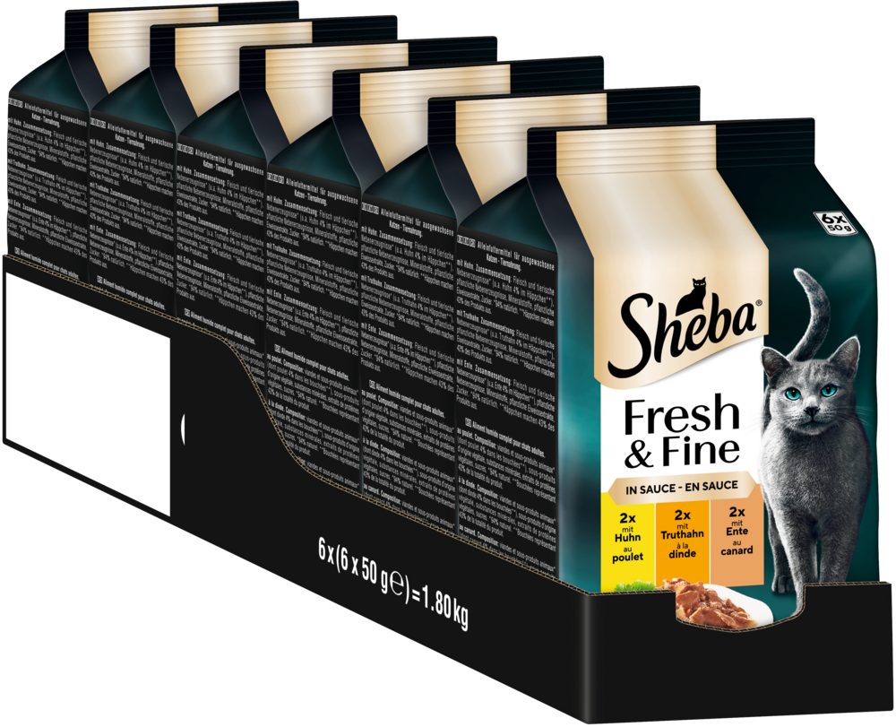 Sheba SHEBA® Fresh & Fine in Sauce mit Huhn, Truthahn und Ente 6 x 6 x 50g, Nassfutter für: Katze