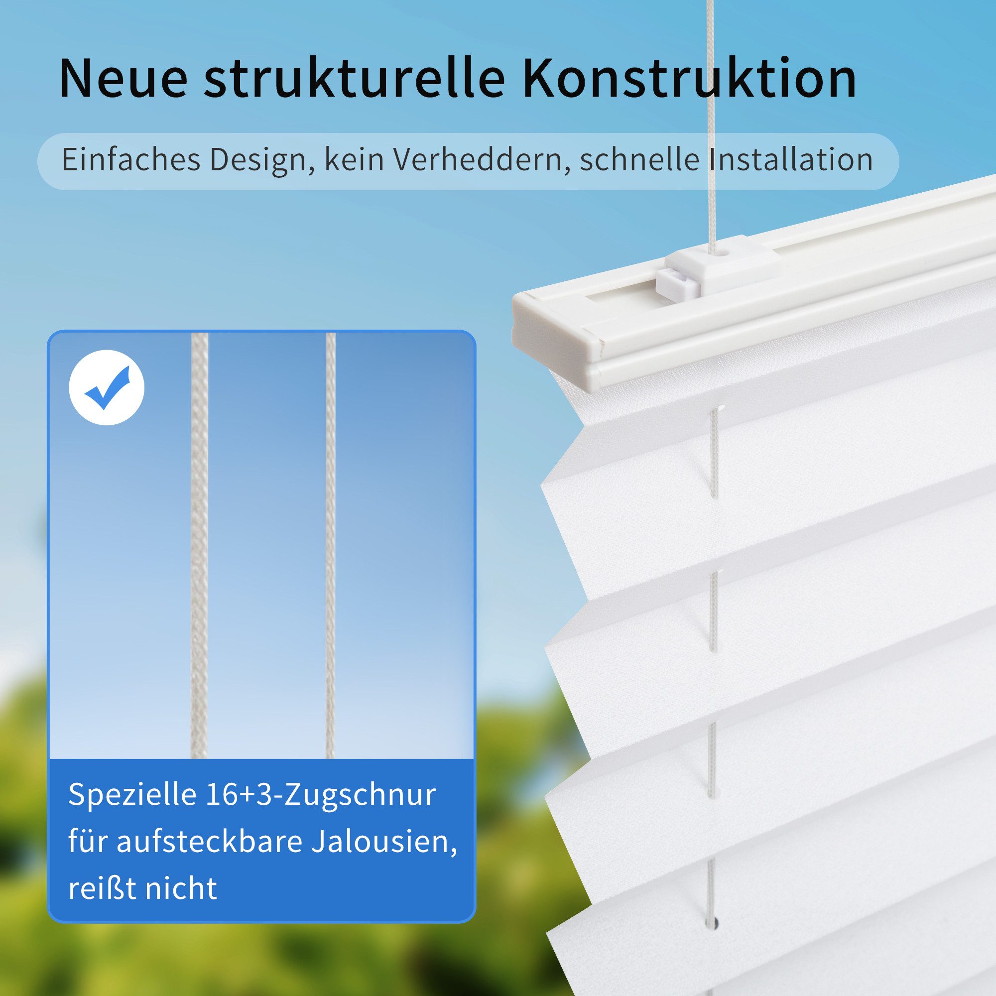 OUBO Plissee Faltrollo Ohne Bohren, blickdicht, Klemmträger,Easyfix, Lichtschutz, verspannt, Klemmfix, Jalousie für Fenster & Tür