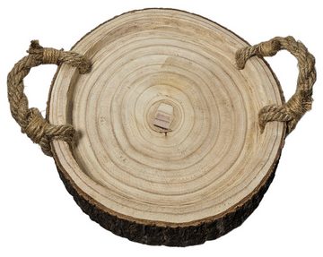 Meinposten Dekotablett Tablett Holztablett Baumscheibe Holzscheibe mit Griffen Ø 27 - 31 cm (1 St)