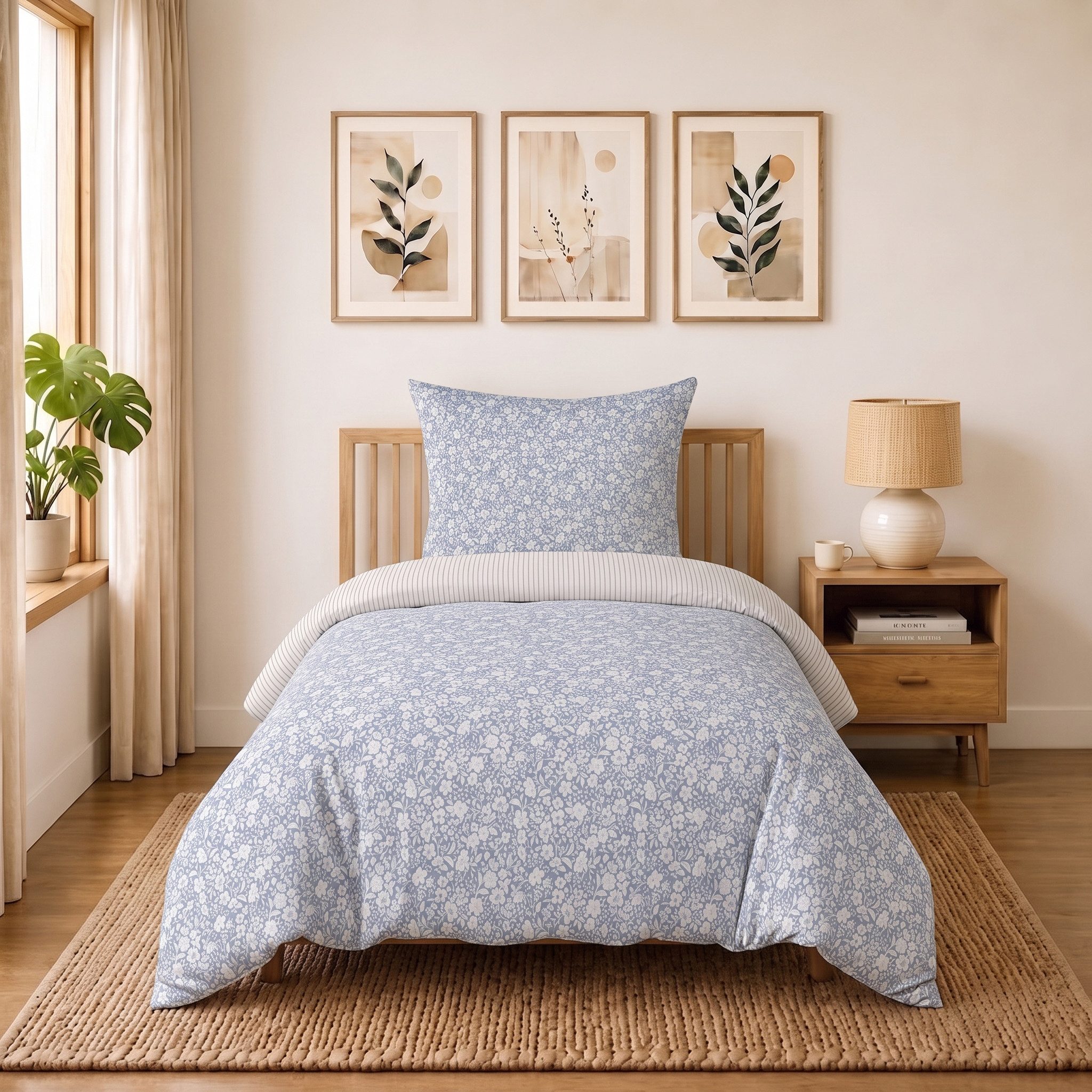 Buymax Bettwäsche Meadow Wendebettwäsche sets für Einzel- und Doppelbetten, Polycotton, 2 teilig, Bettbezug-Set 135x200 cm Reißverschluss, 60% Baumwolle, 40% Polyester