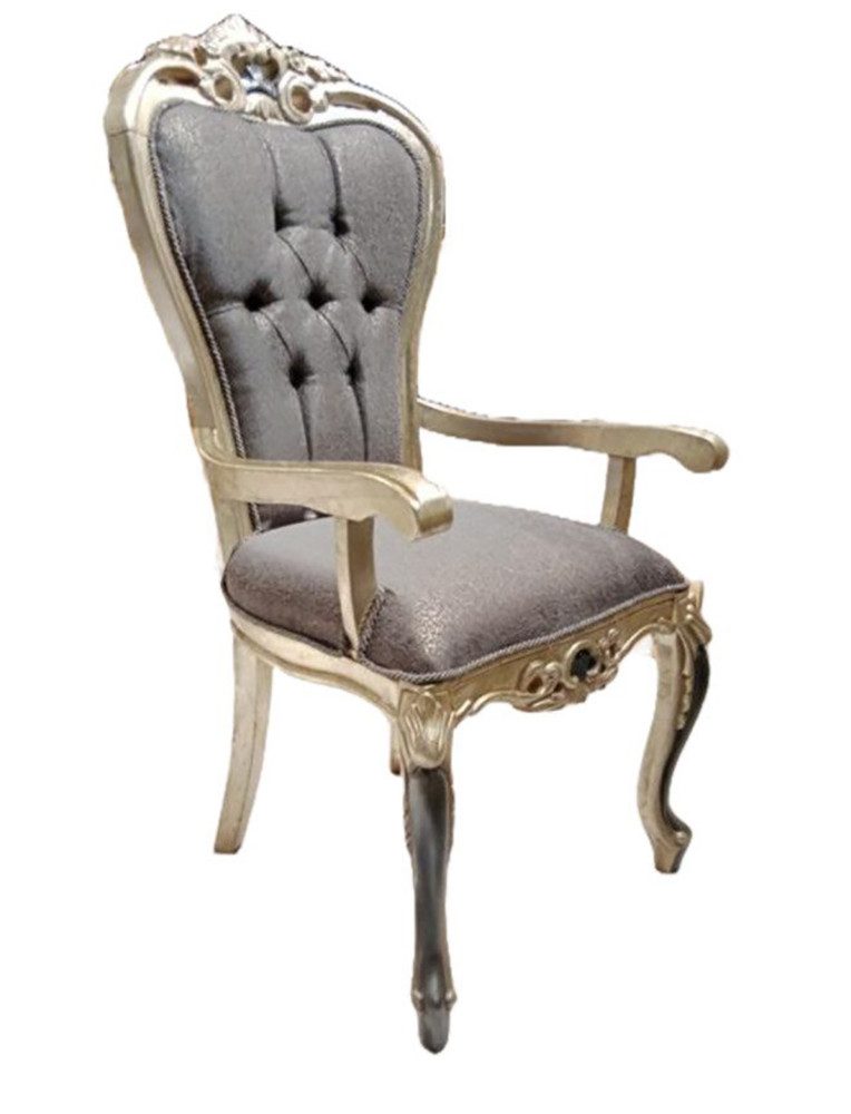 Xlmoebel Armlehnstuhl Eleganter Holzstuhl mit Textilbezug und weicher Polsterung, Hergestellt in Europa