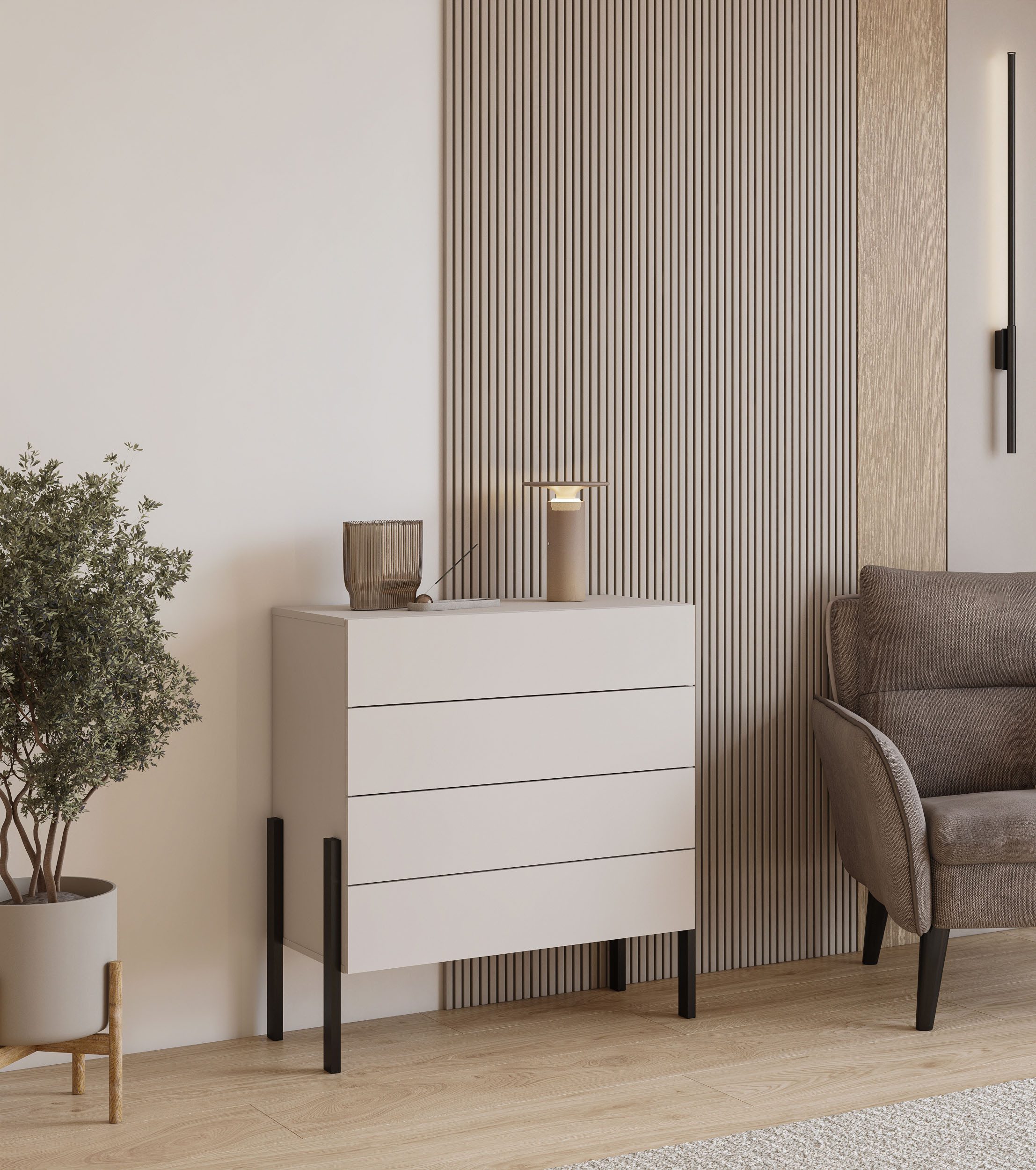 OTTO home Kommode Jukon, Breite 84 cm, moderne grifflose Kommode, Schubladenkommode mit 4 Schubkästen, push to open Funktion