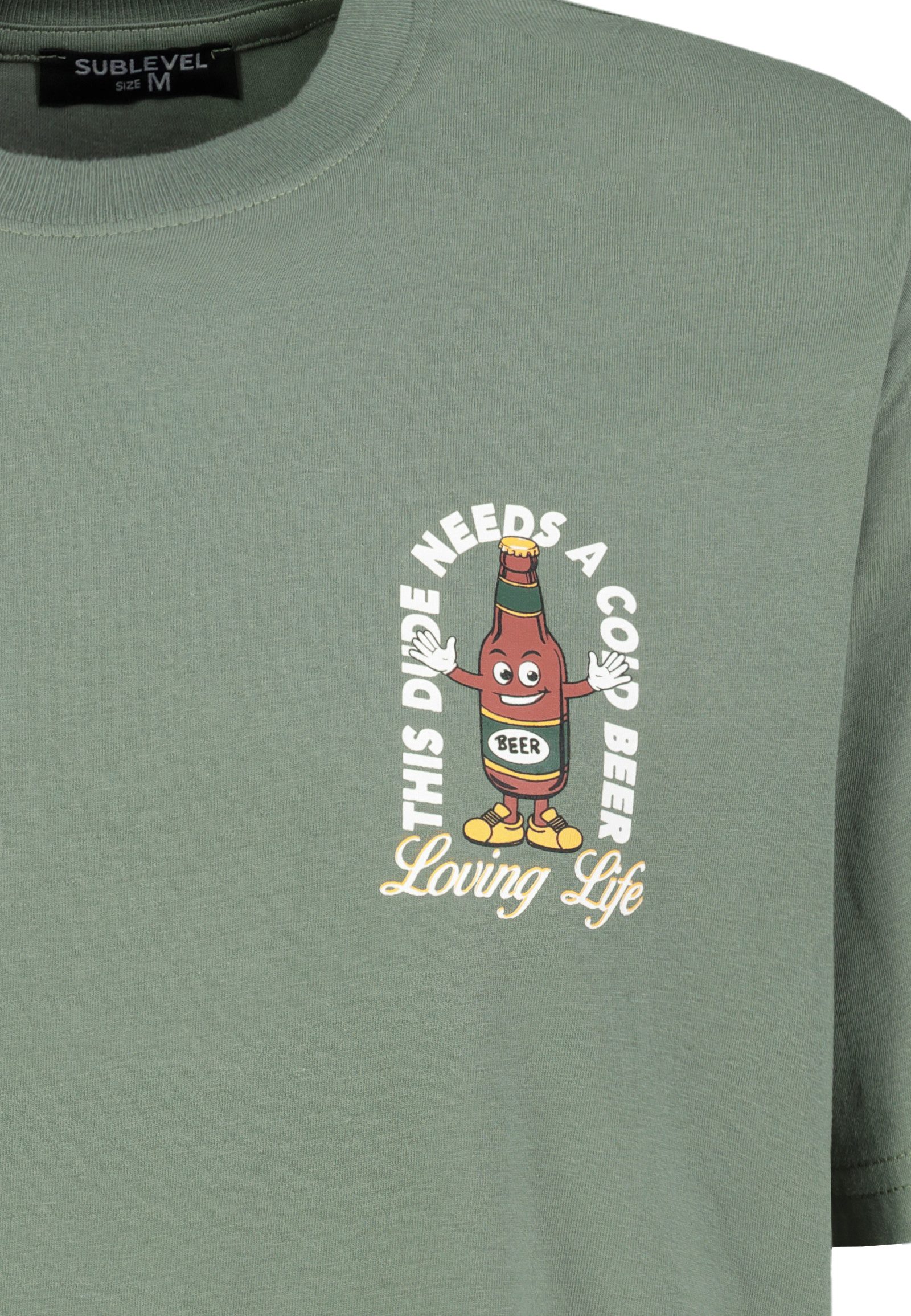 SUBLEVEL T-Shirt Lässiges T-Shirt mit witzigem Spruchprint für Herren (1-tlg) Baumwolle Loose Fit Rundhals Kurzarm Spruch atmungsaktiv