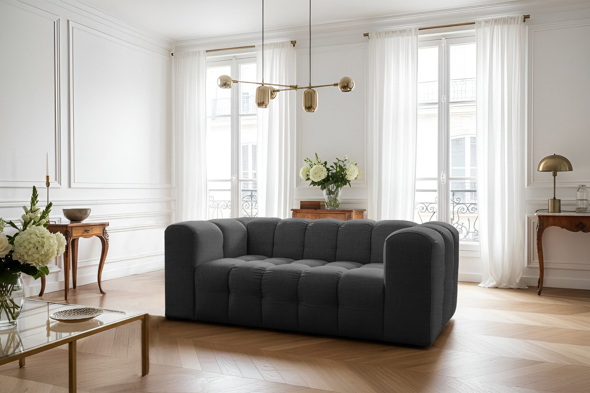 yourhouse24 2-Sitzer Sofa BLOOM, 200x106 cm, Bubble-Optik, Chenille oder Samt
