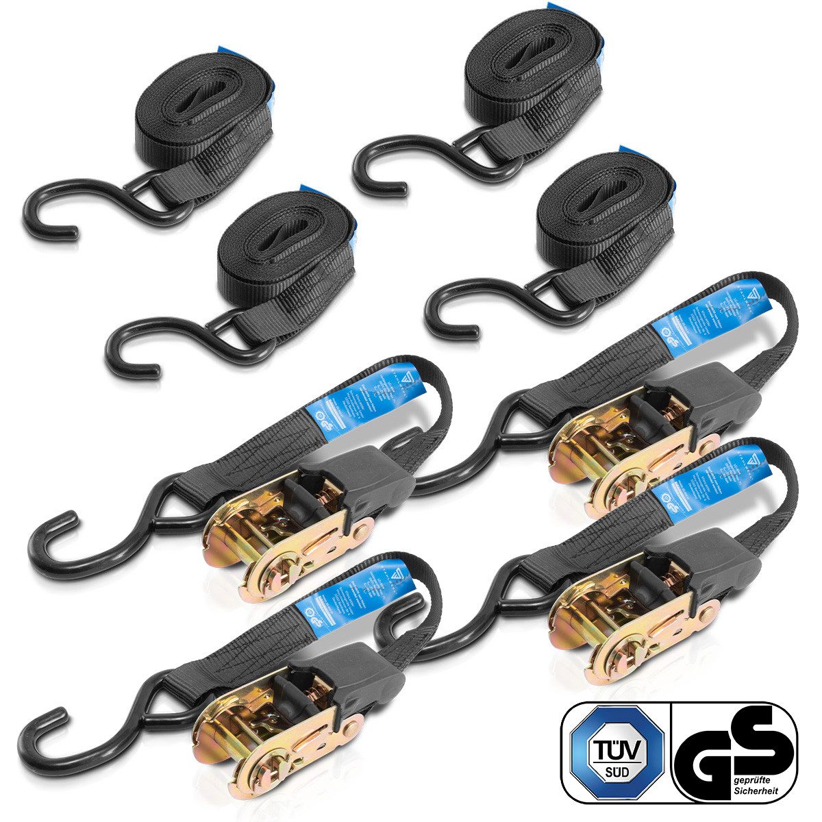 STAHLWERK Spanngurt Spanngurte mit Ratsche + Haken ZG-800 ST (Packung, 4-St., Set) mit Ratsche und Haken