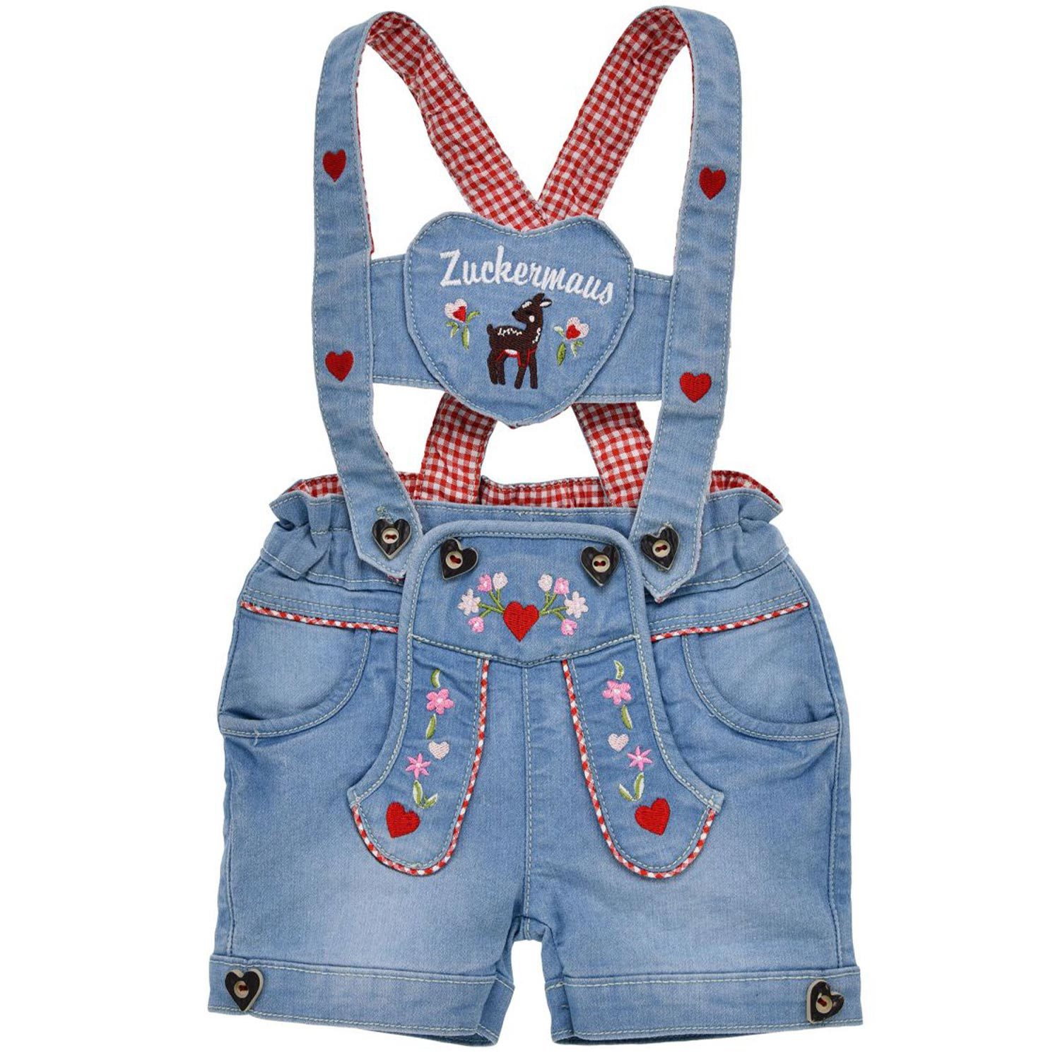 BONDI Trachtenlederhose BONDI Baby Mädchen Jeans Latzshort 'Zuckermaus' 86