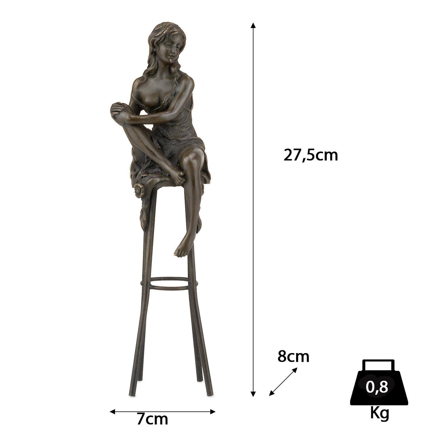 Moritz einem Deko Barhocker, Bronzefigur Bronzefigur Skulptur auf Vitrine für Dekofigur Frau Figuren Regal Schreibtisch sitzt