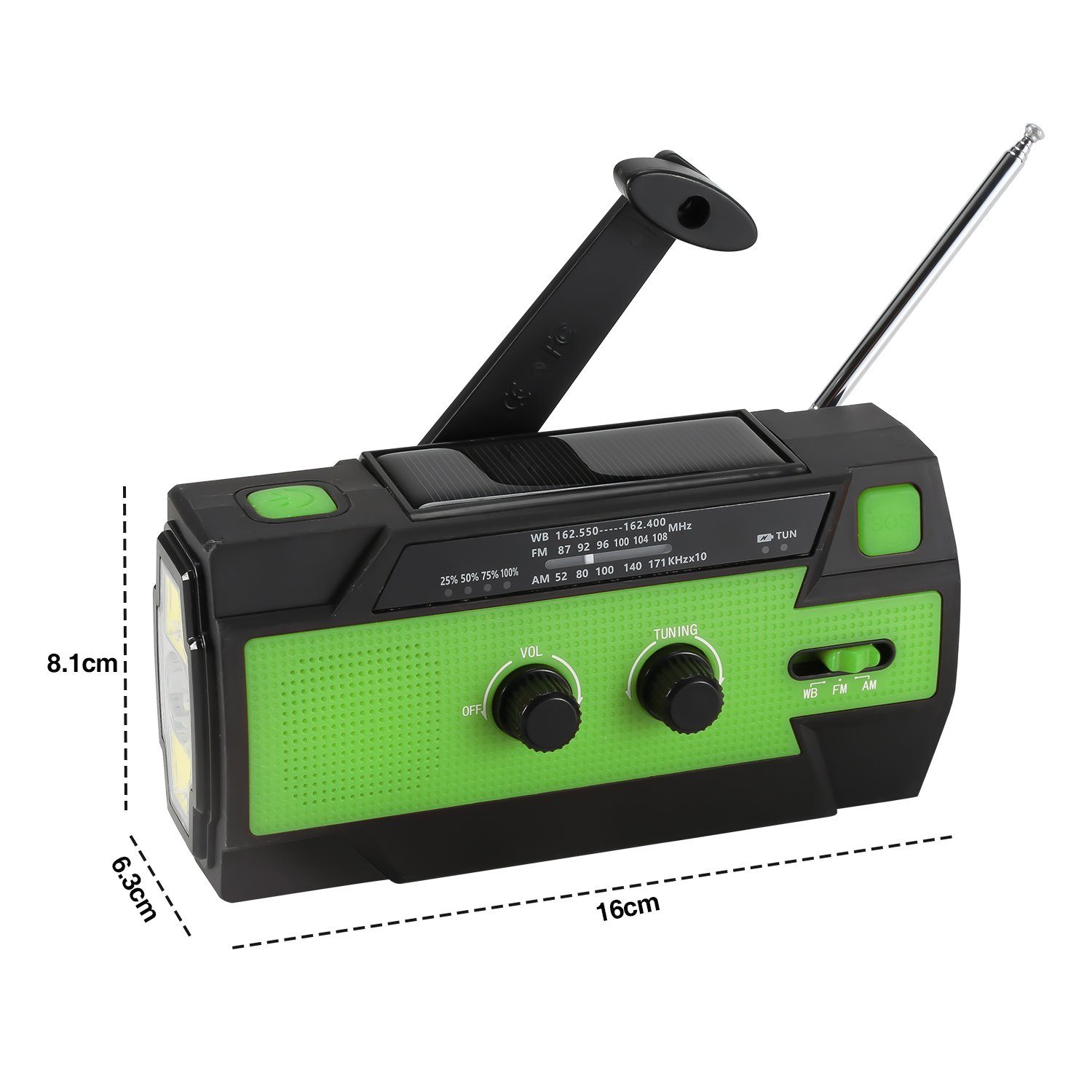 Radio Lospitch USB Tragbar AM/FM Kurbelradio 4000mAh Wiederaufladbar Solar Radio