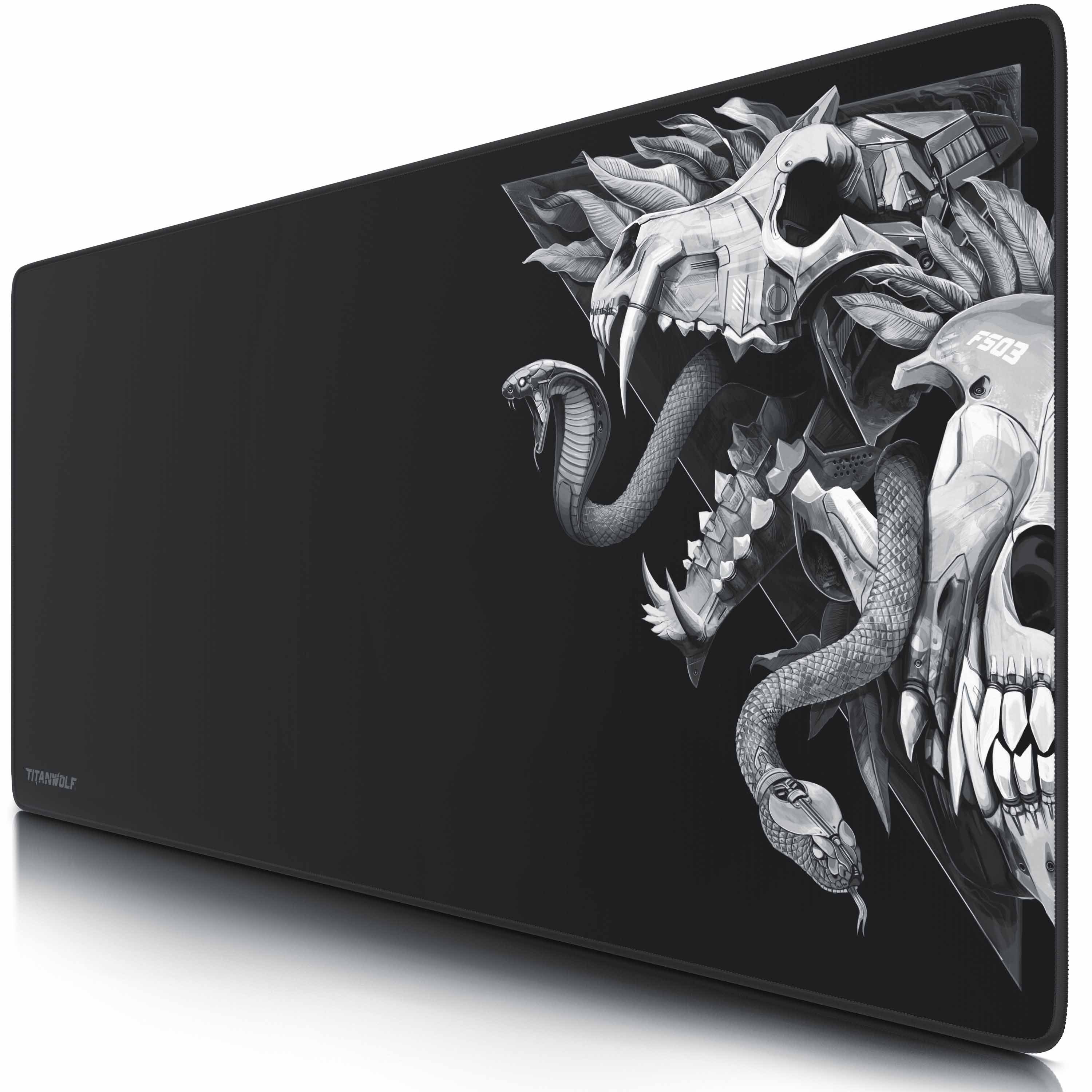 Titanwolf Gaming Mauspad XXL Speed Mousepad 900 x 400 x 3 mm, große Tischunterlage, rutschfest, abwaschbar, Geschwindigkeit & Präzision, Wolf Skull