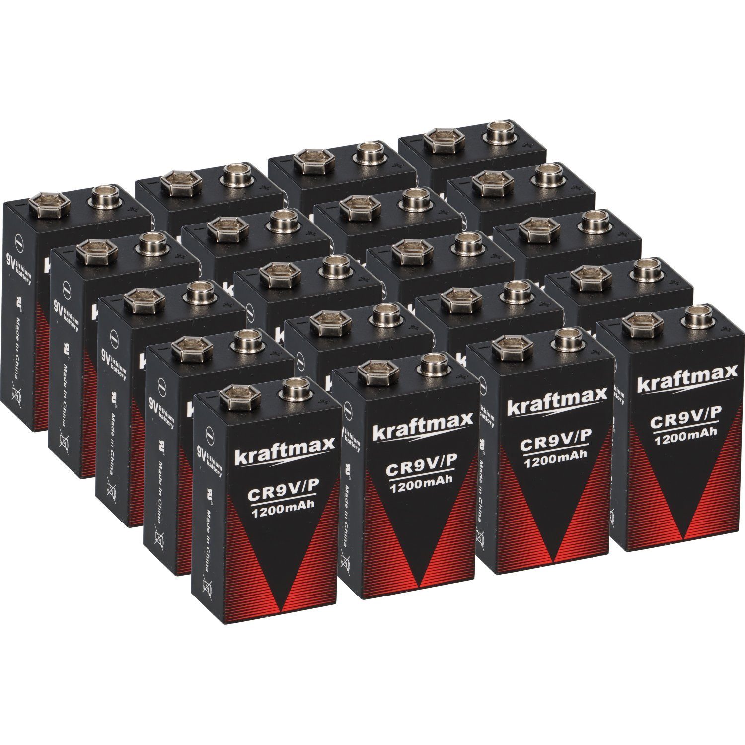 kraftmax 20x Kraftmax Lithium 9V Block Hochleistungs- Batterien für Rauchmelder Batterie