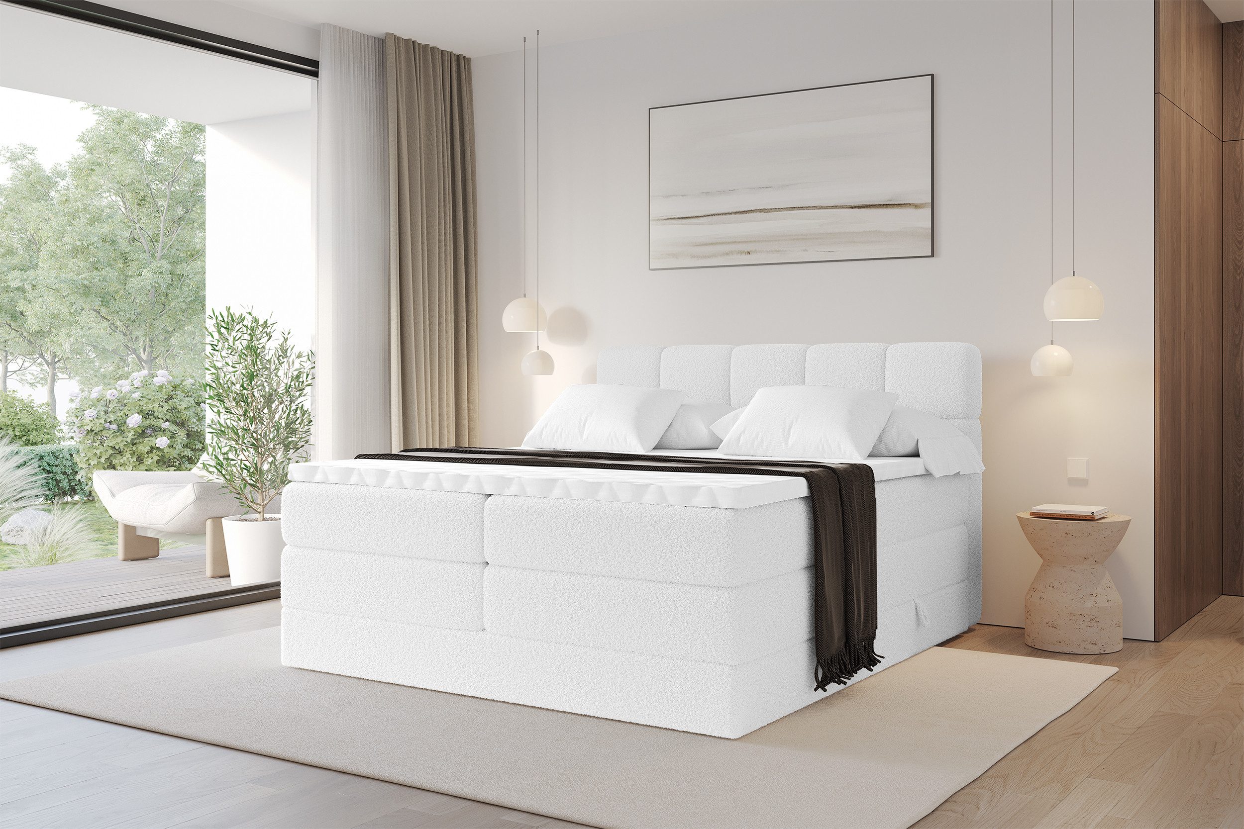ALTDECOR Boxspringbett FAMA KING (Multipocket-Matratze H4, H3 Matratze Bonellfederung, Topper, Kopfteil), Boxbett, Boxspringbett,Doppelbett