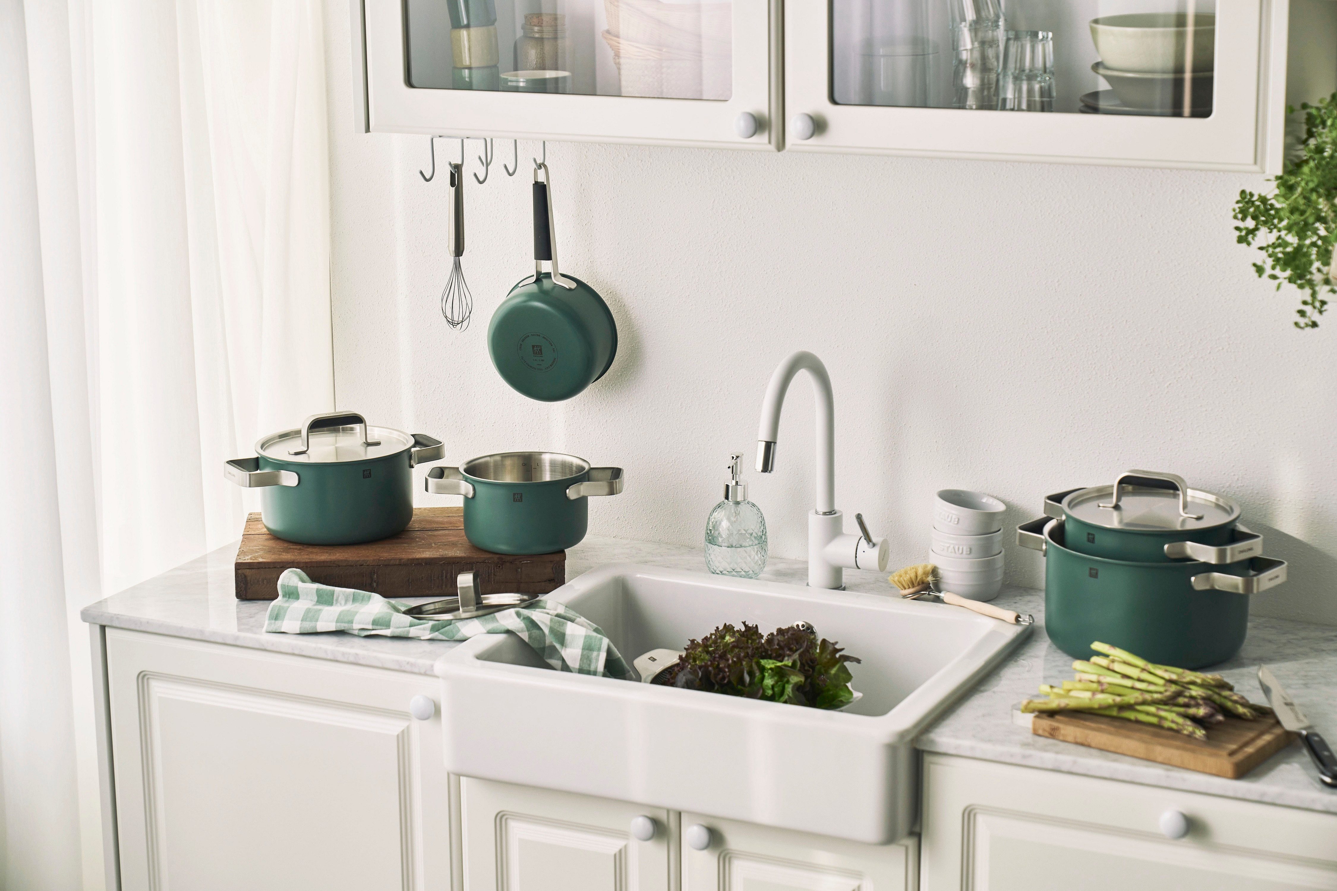 Zwilling Topf-Set Pure, Edelstahl 18/10 (Set, 5-tlg., 3 Kochtöpfe (16, 20 & 24 cm), Bratentopf 20 cm, Stieltopf 16 cm), Stay-Cool-Griffe, 3-lagige Bodentechnologie