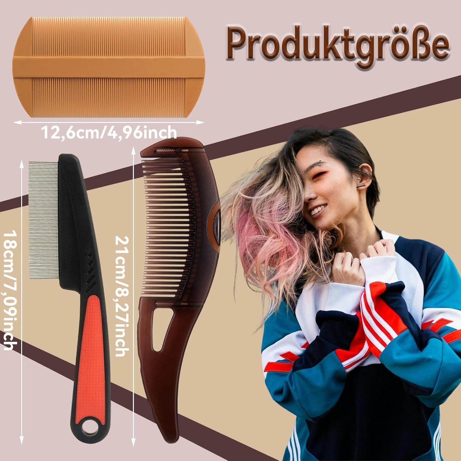 LuxusKollektion Nissenkamm 3 Stück Schuppenkamm Läusekamm Silikongriff Feine Zähne Massagebürste