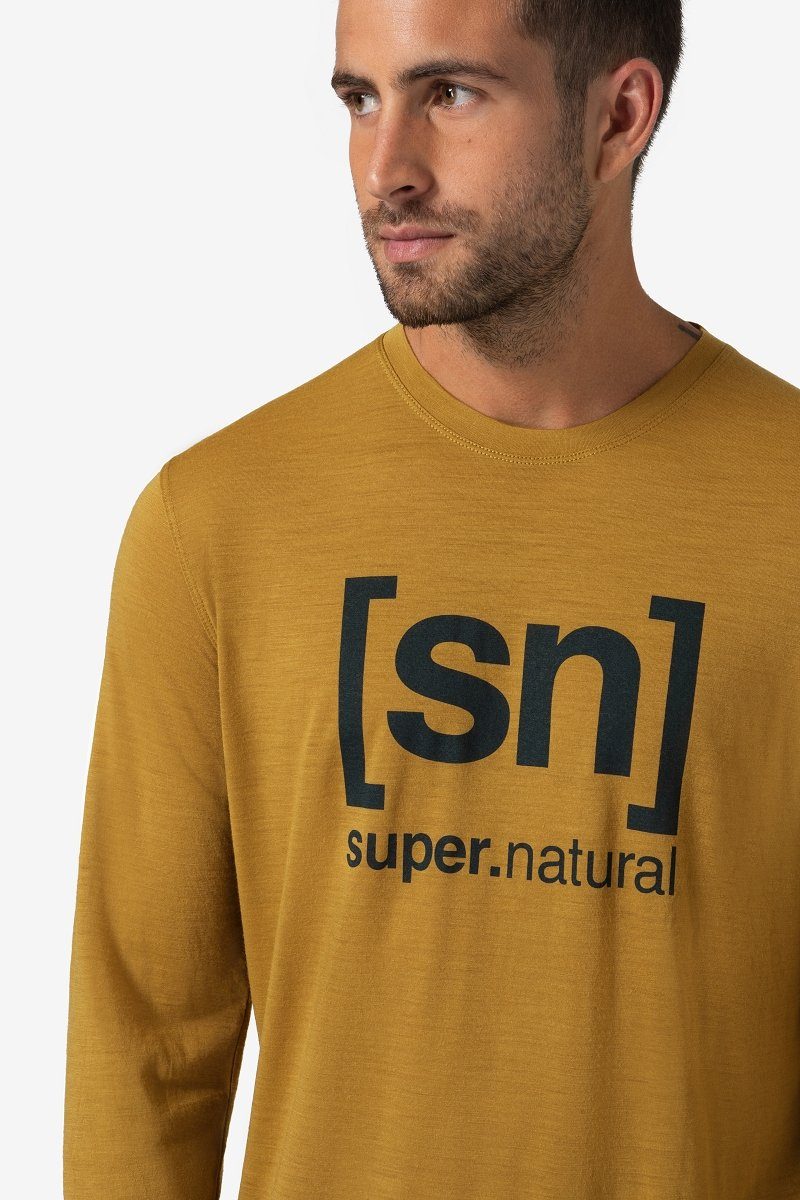 SUPER.NATURAL Langarmshirt Merino Longsleeve M LOGO LS bequemer Merino-Materialmix Cumin/Blueberry