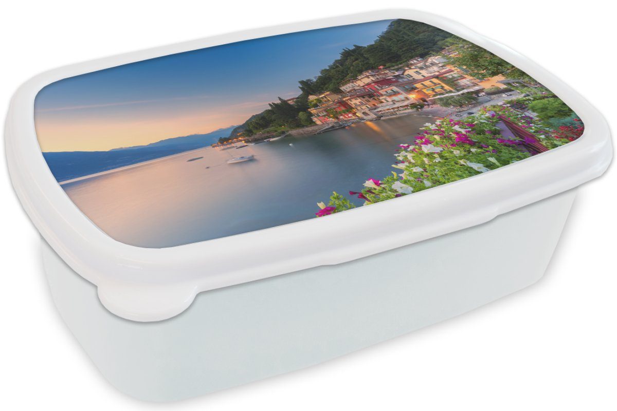 MuchoWow Lunchbox Italien Erwachsene, Sonnenuntergang Mädchen - Brotdose, Jungs - für weiß Brotbox und Kunststoff, und See, (2-tlg), Kinder für