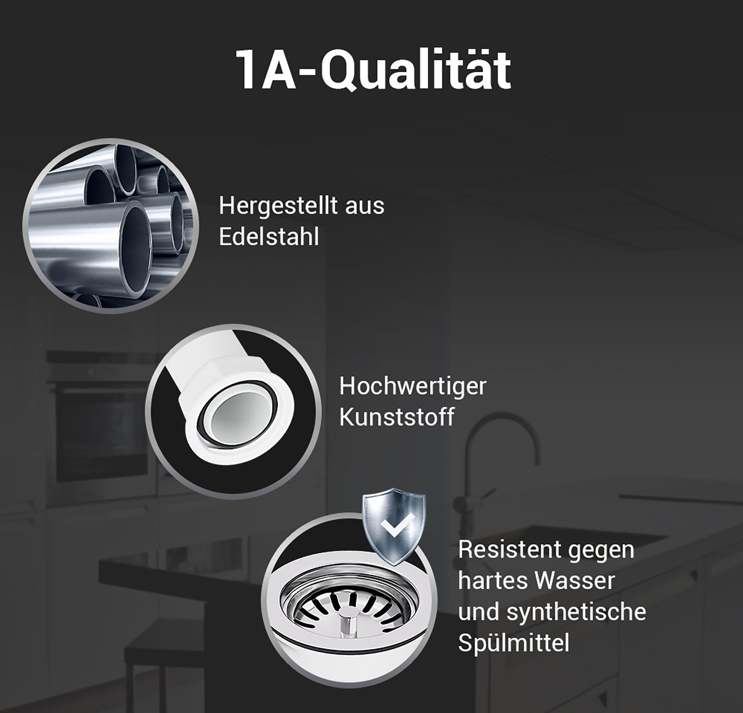 AQUADE Siebventil Excenterventil Siebkorbventil 114 mm, weiß mit Überlauf für Spüle