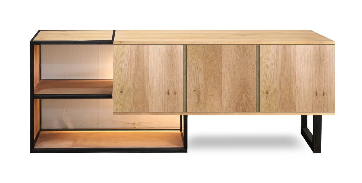 WOLF MÖBEL Sideboard (165 x 40 x 60), CITY Lowboard mit 3 Türen / 2 Ablagen / Licht