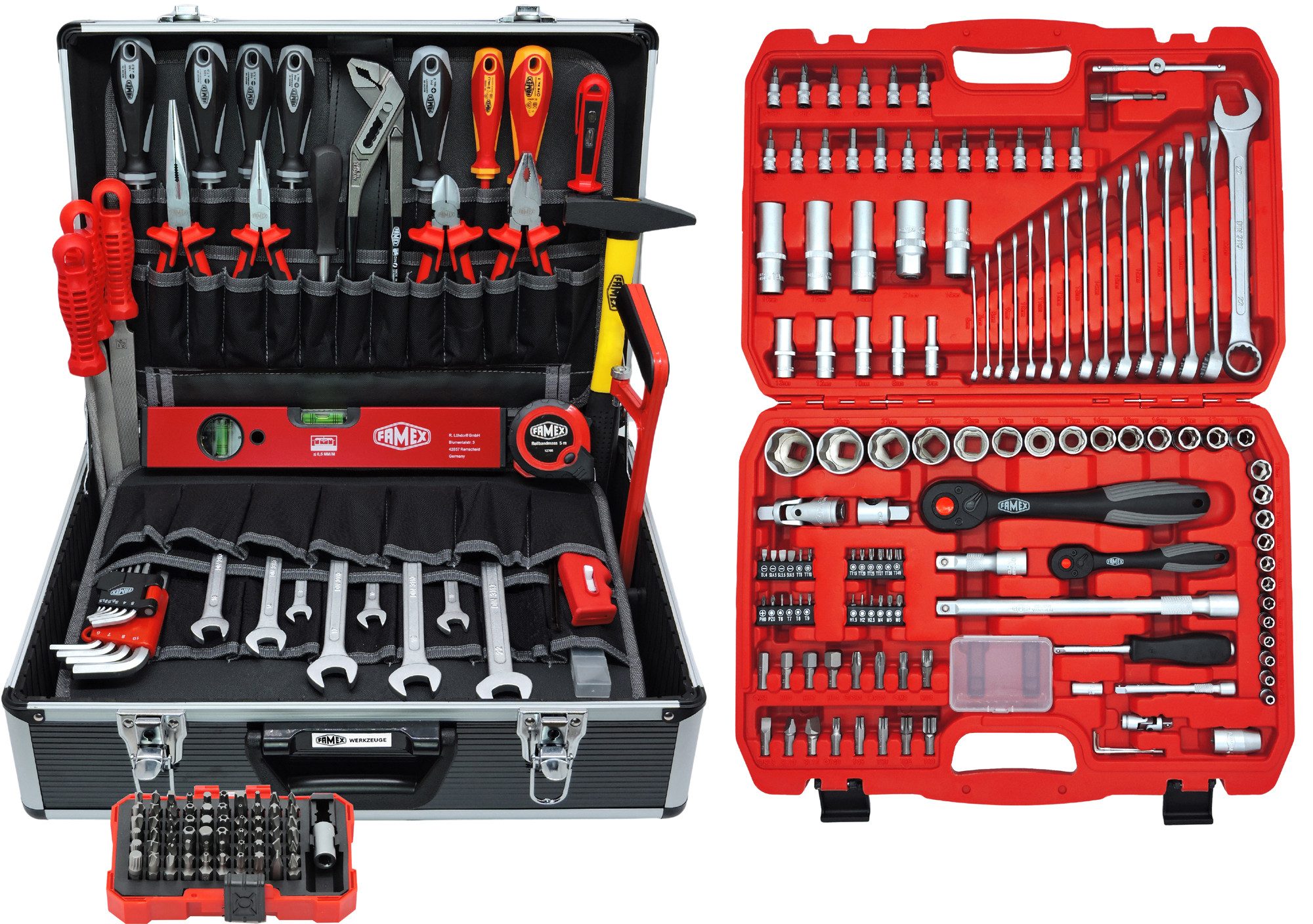 FAMEX Werkzeugset 449-45 Profi Werkzeugkoffer, (Werkzeugkasten, 230-tlg), Kapazität 24kg, Steckschlüsselsatz, CV-Stahl