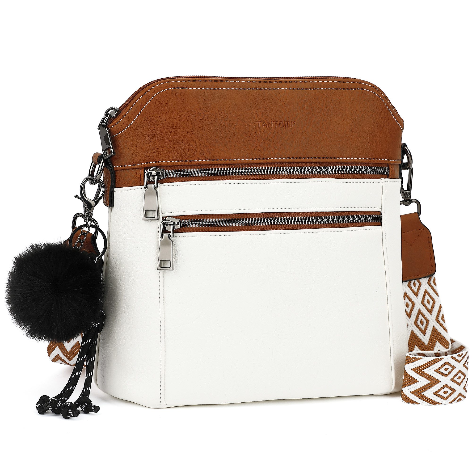 TANTOMI Schultertasche Damen Umhängetasche Mittelgroß mit Vielen Fächern, Crossbody Bag mit Verstellbar Abnehmbar Breiter Gurt