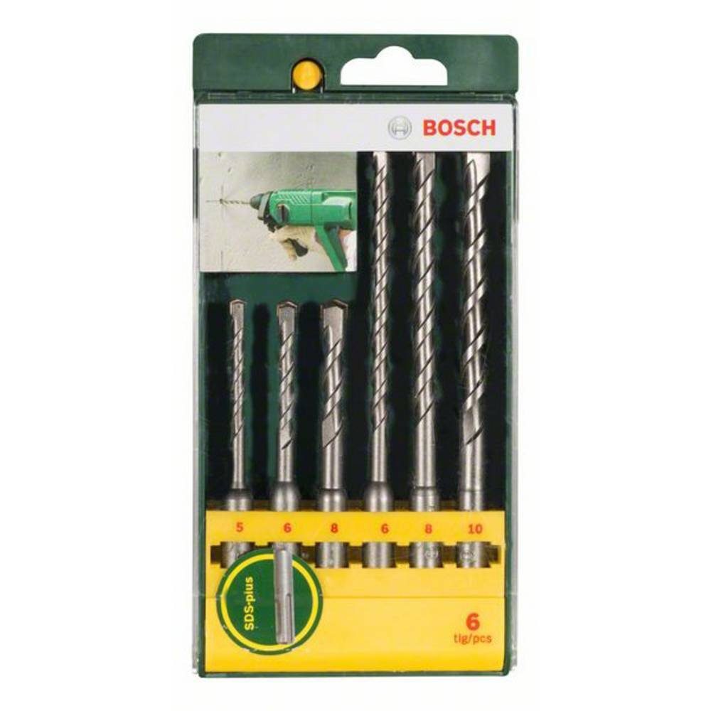 Bosch Accessories Spiralbohrer Hammerbohrer-Set SDS plus, 6-teilig, 5 - 8 mm, (6 Hammerbohrer mit SDS plus,Ø 5/6/8 x 110 mmØ 6/8/10 x 160 mmVerpackung: Kunststoffdose mit Haftetikett mit EurolochAbmessung (lxbxh): 195 x 100 x 19Gewicht: 0,38 kg), Hammerbohrer-Set