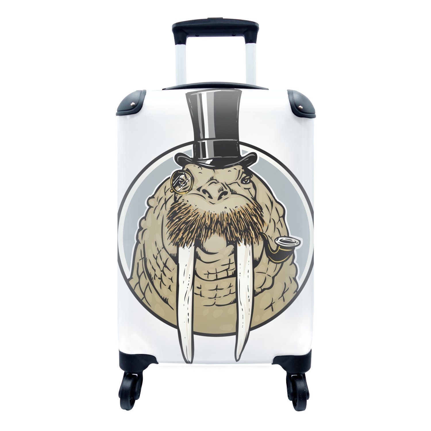 MuchoWow Handgepäckkoffer Eine Illustration eines Walrosses, das einen Zylinder trägt, 4 Rollen, Reisetasche mit rollen, Handgepäck für Ferien, Trolley, Reisekoffer