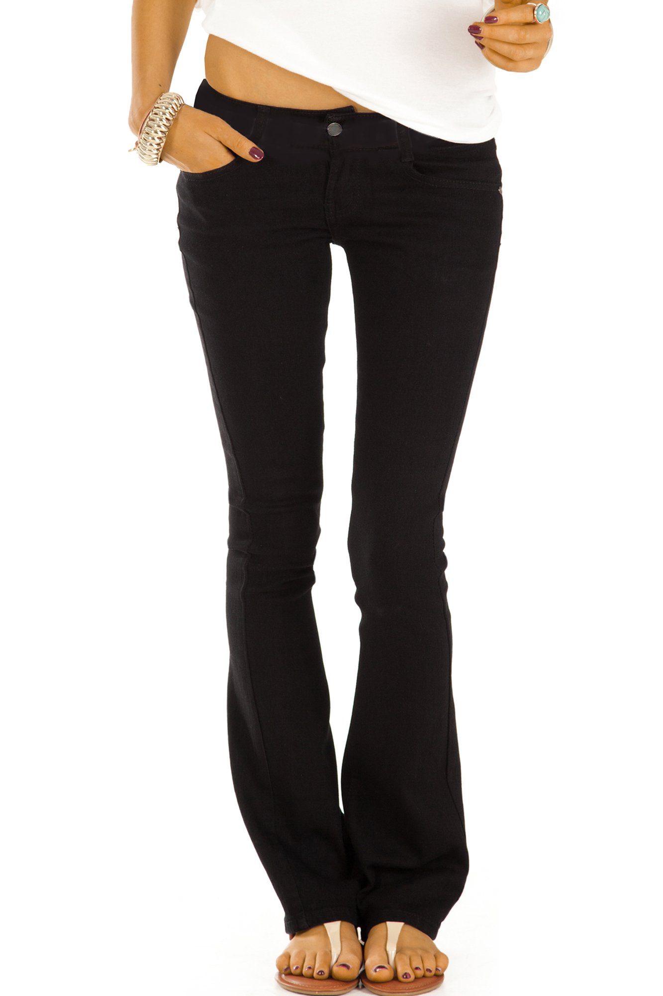 styled low schwarze, ausgestellte Bootcut-Jeans Hüfthose waist be j74kw Damenjeans