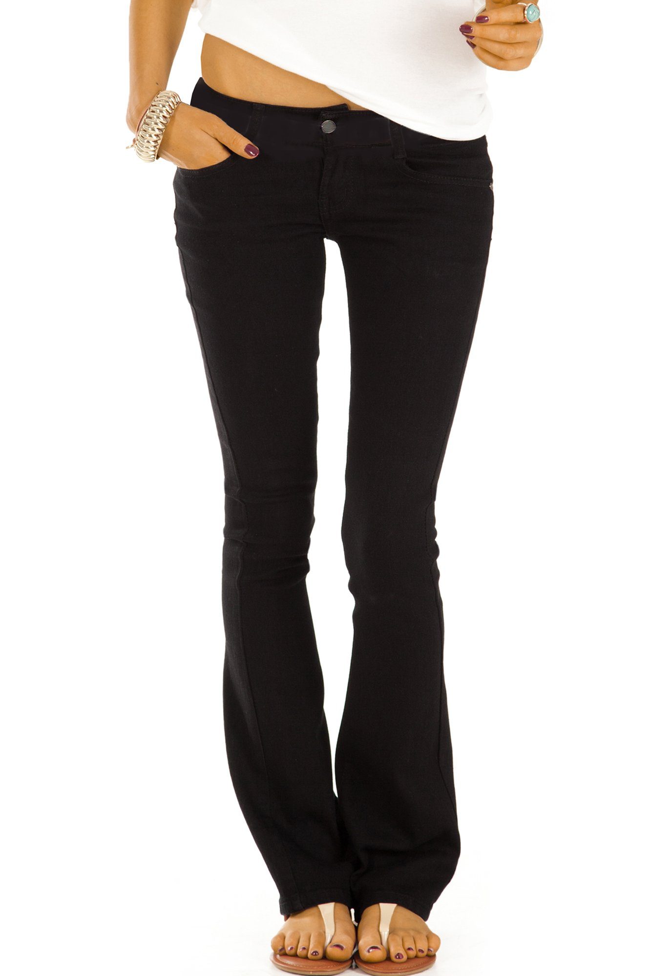 be styled Bootcut-Jeans low waist Damenjeans schwarze, ausgestellte Hüfthose j74kw