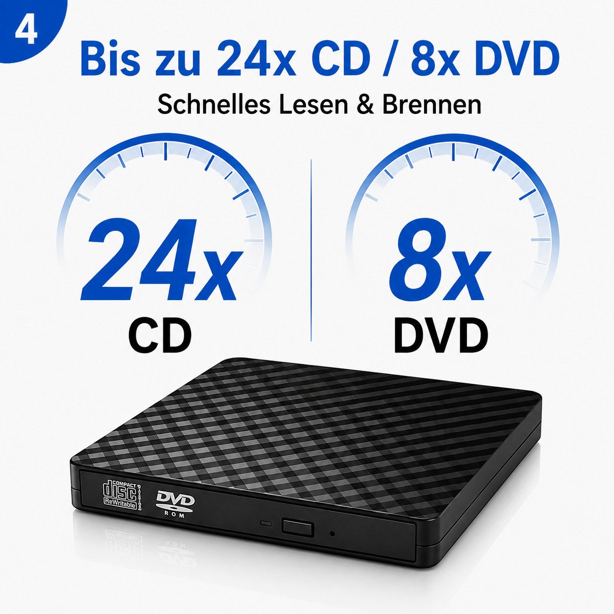 Toomoke Externes DVD-Laufwerk USB 3.0, CD DVD Brenner für Laptop PC DVD-Brenner (USB 3.0, CD/DVD RW Laufwerk, 24x CD 8x DVD, Plug & Play, Windows 10/8/7/XP)