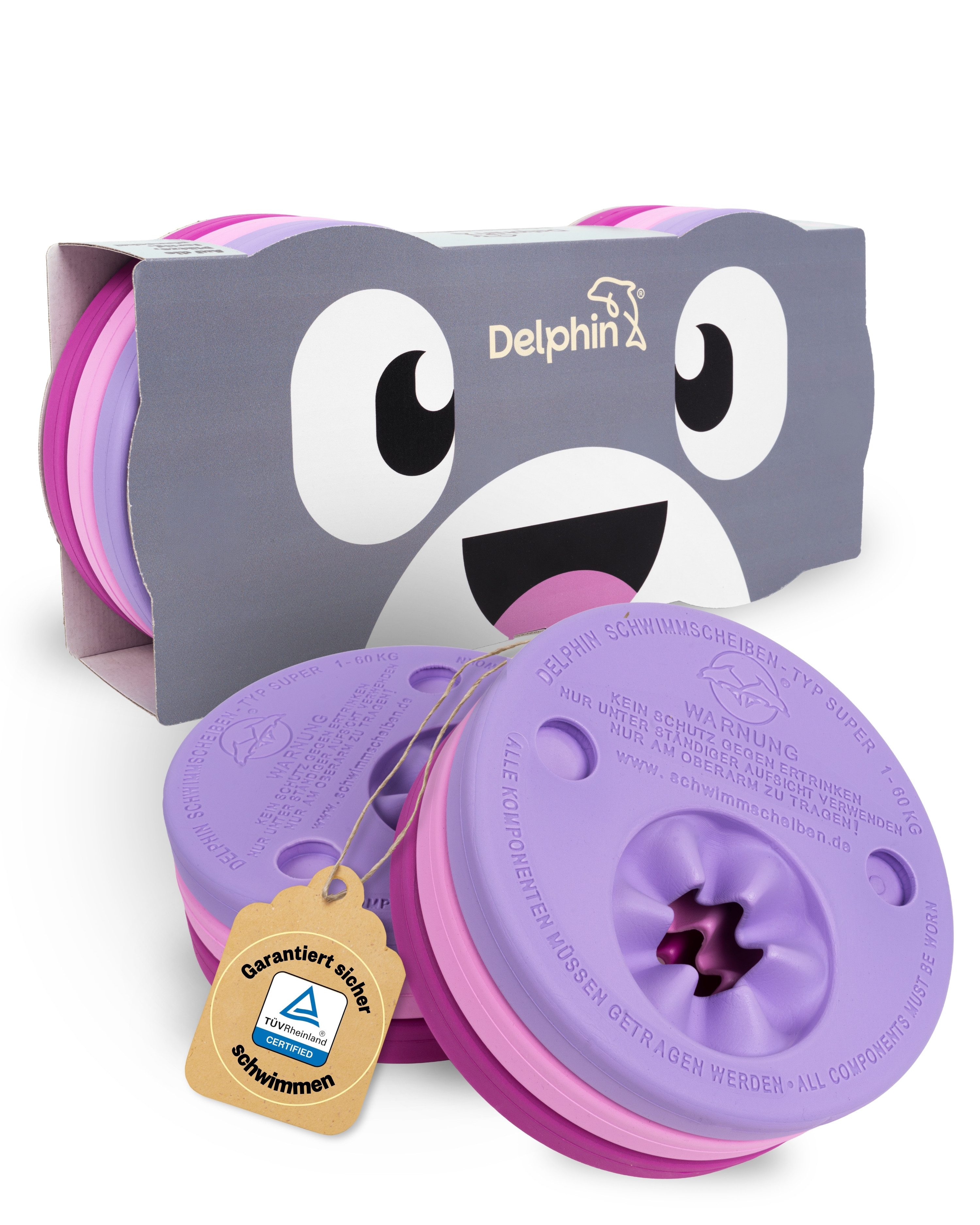 Delphin Schwimmhilfe für Kinder (1-8 Jahre, bis 60kg) (8-tlg. inkl. Sportbeutel und Schwimmabzeichen, Made in Germany, pannensicher aus Schaumstoff)